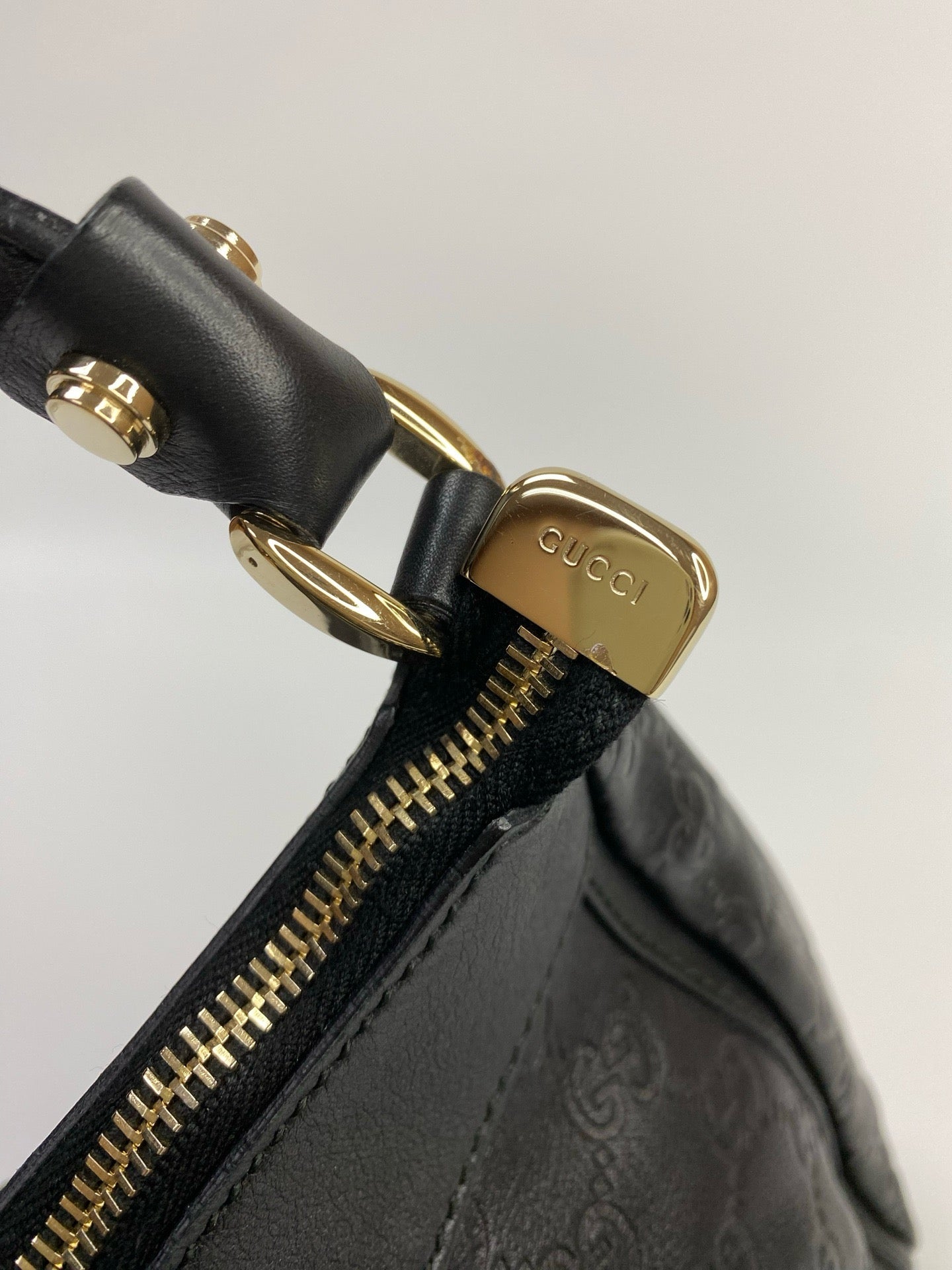 J1115 Gucci Top Handle Bag Black Nylon GG Abbey D Ring handbag | Pre-Owned Like New Black Nylon GG