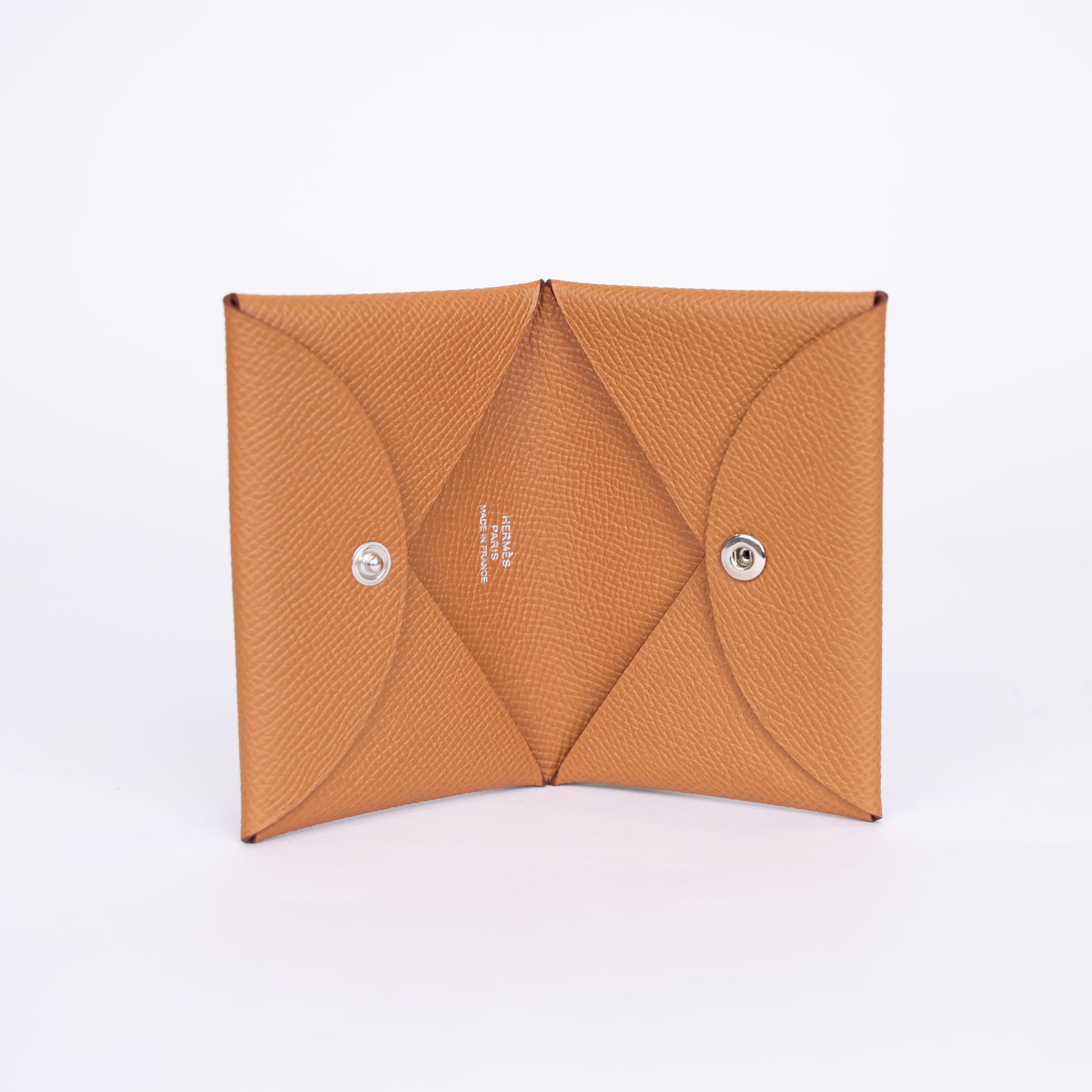 PRE OWNED- HERMES Epsom Calvi Card Case in Gold J0401B62131