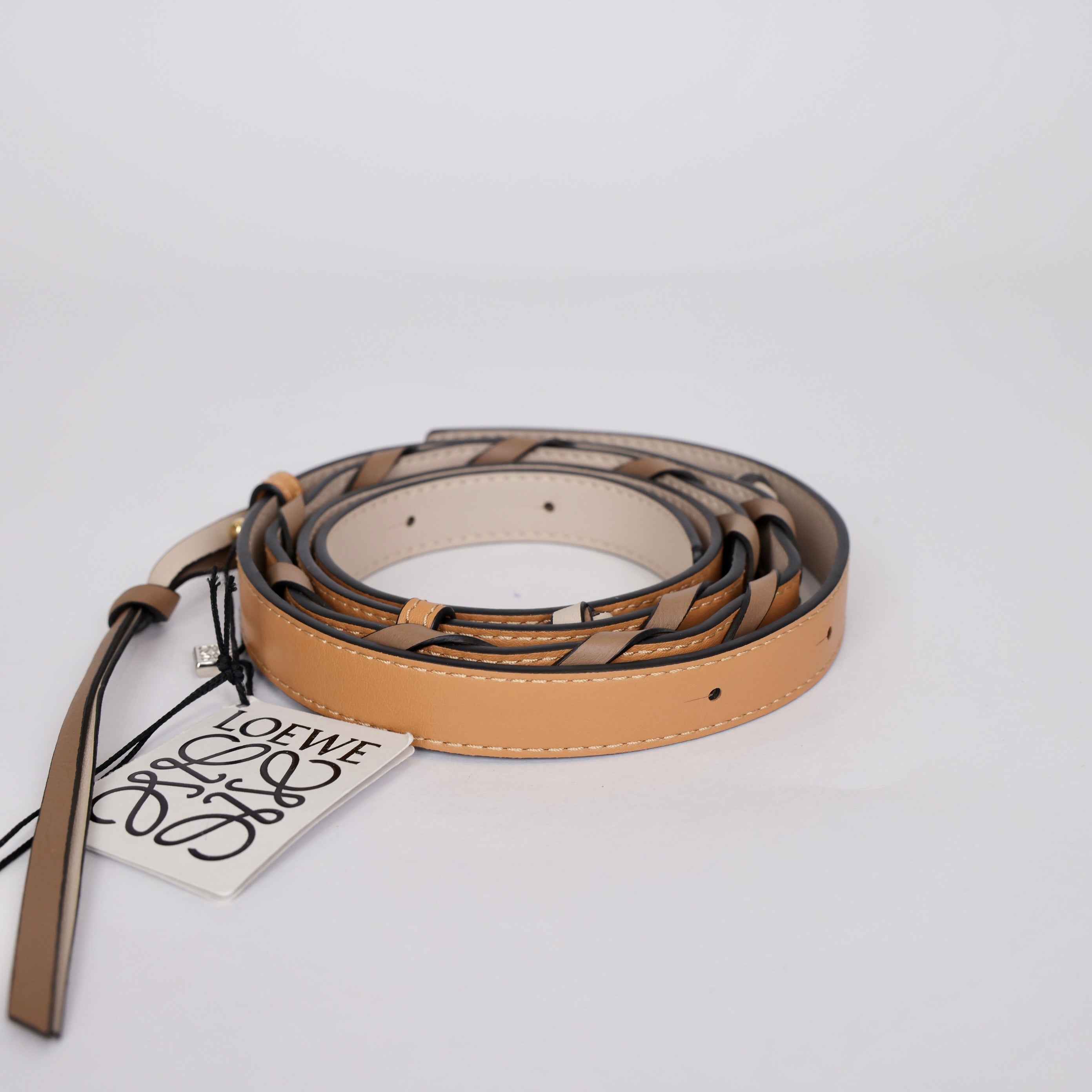PRE OWNED- LOEWE Thin Braided Shoulder Strap Brown Beige