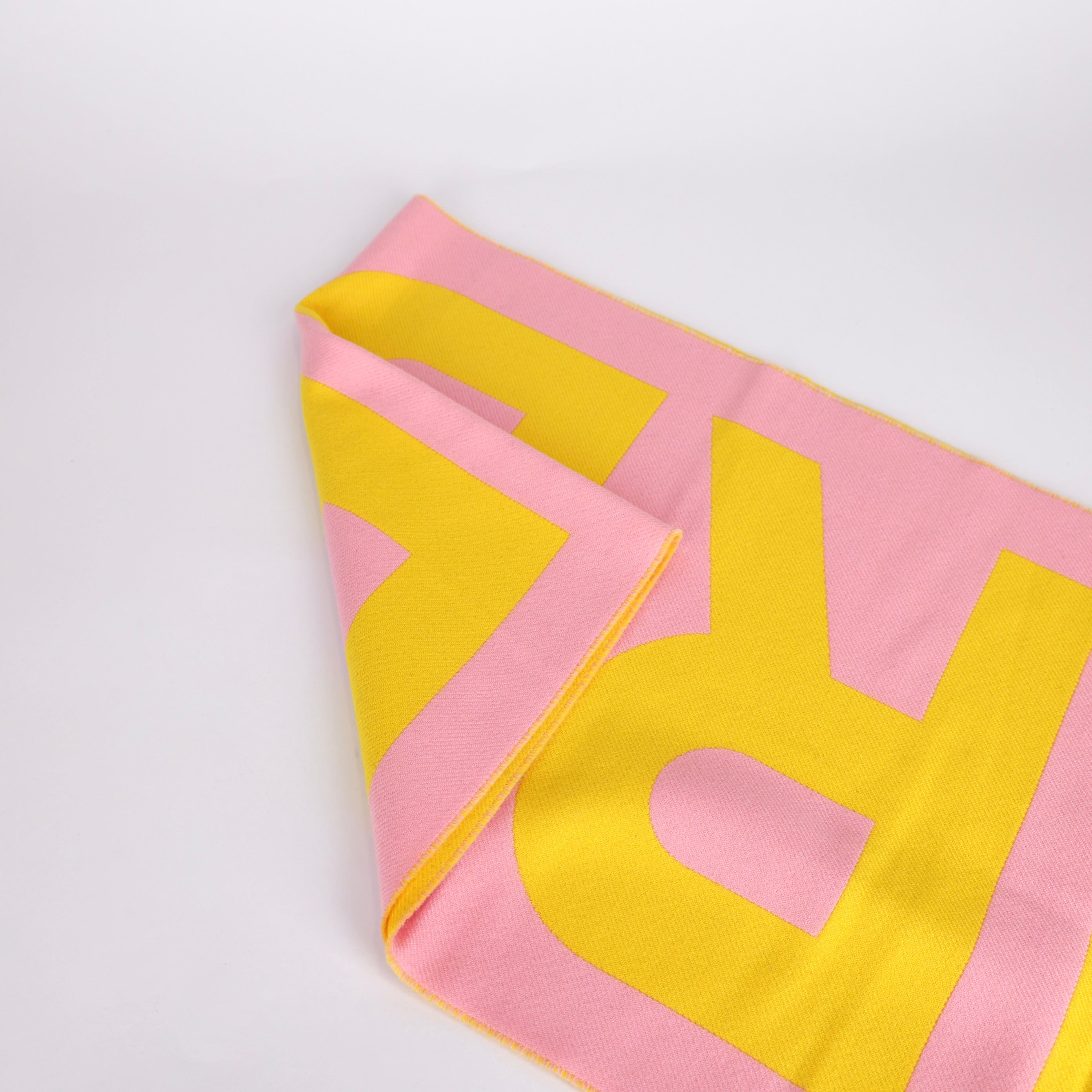 PRE OWNED- BURBERRY LONDON Logo Text Scarf Reversible Pink/Yellow