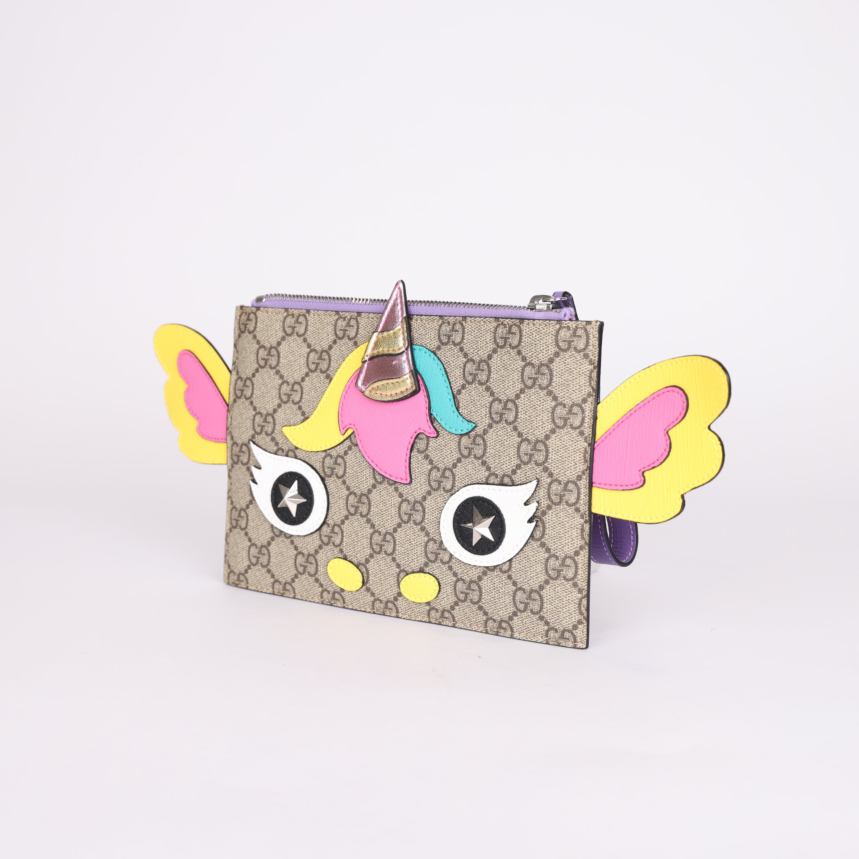 PRE OWNED-Gucci GG Supreme Unicorn Pouch