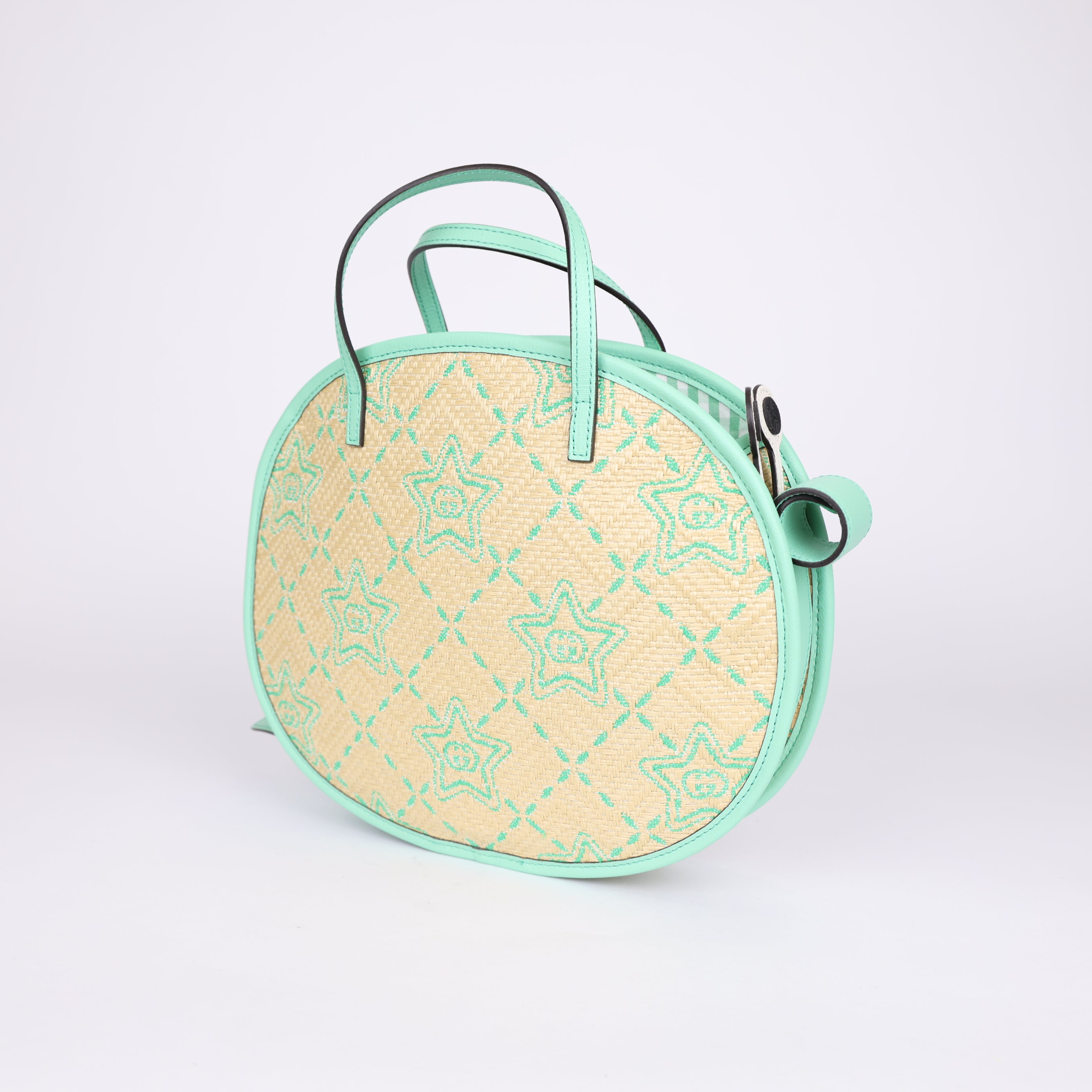 PRE OWNED- GUCCI Girls Beige & Green Raffia Snail Bag