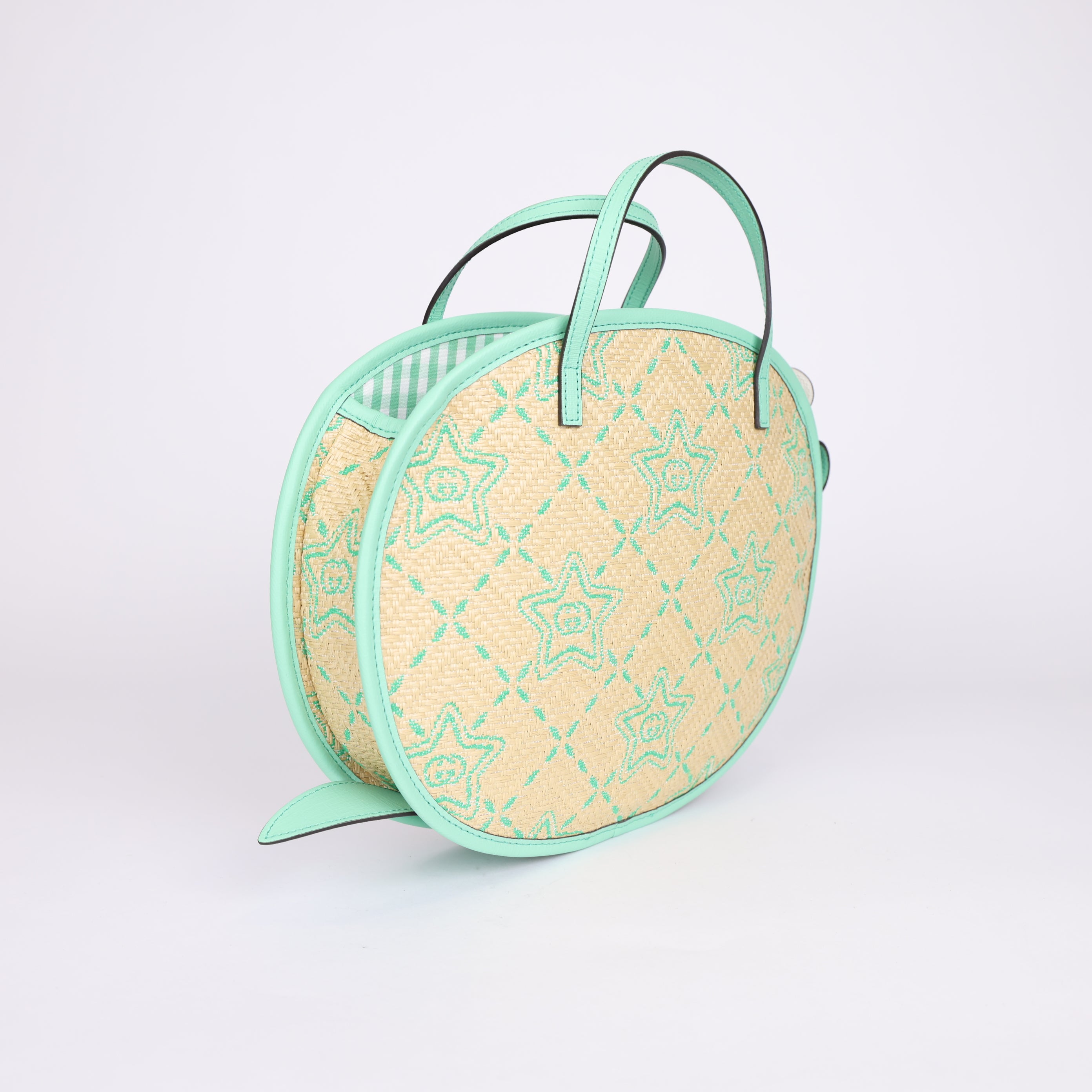 PRE OWNED- GUCCI Girls Beige & Green Raffia Snail Bag