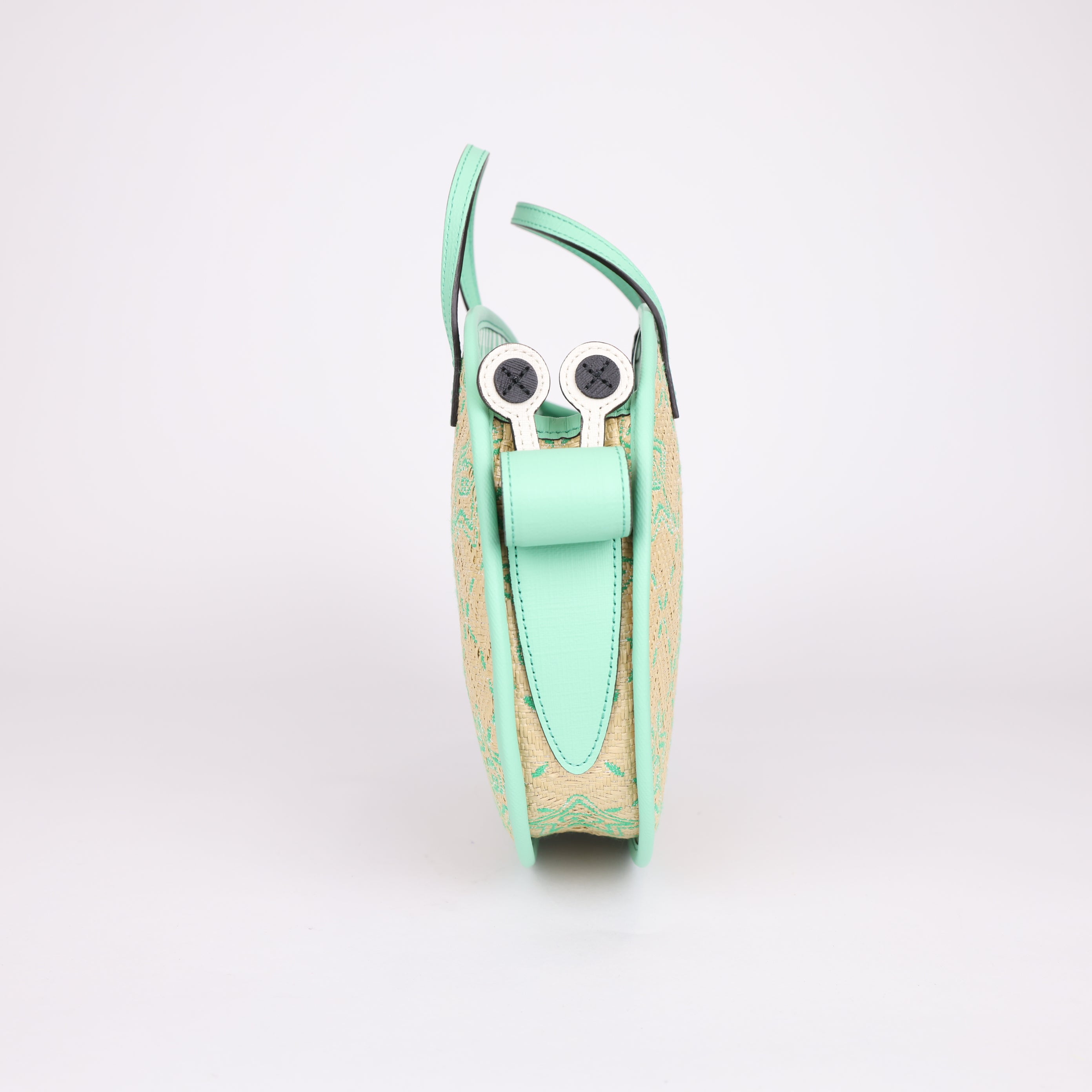 PRE OWNED- GUCCI Girls Beige & Green Raffia Snail Bag