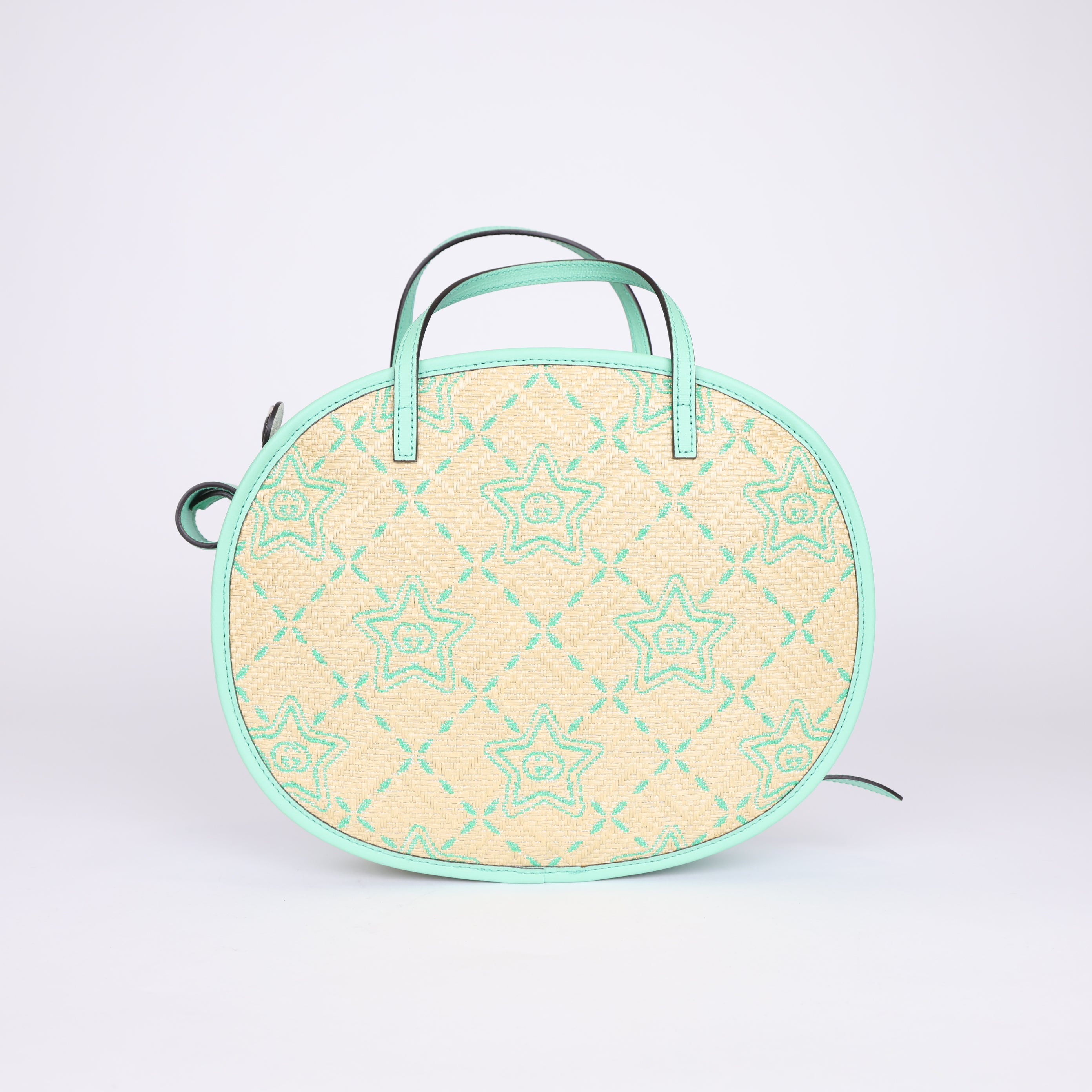 PRE OWNED- GUCCI Girls Beige & Green Raffia Snail Bag