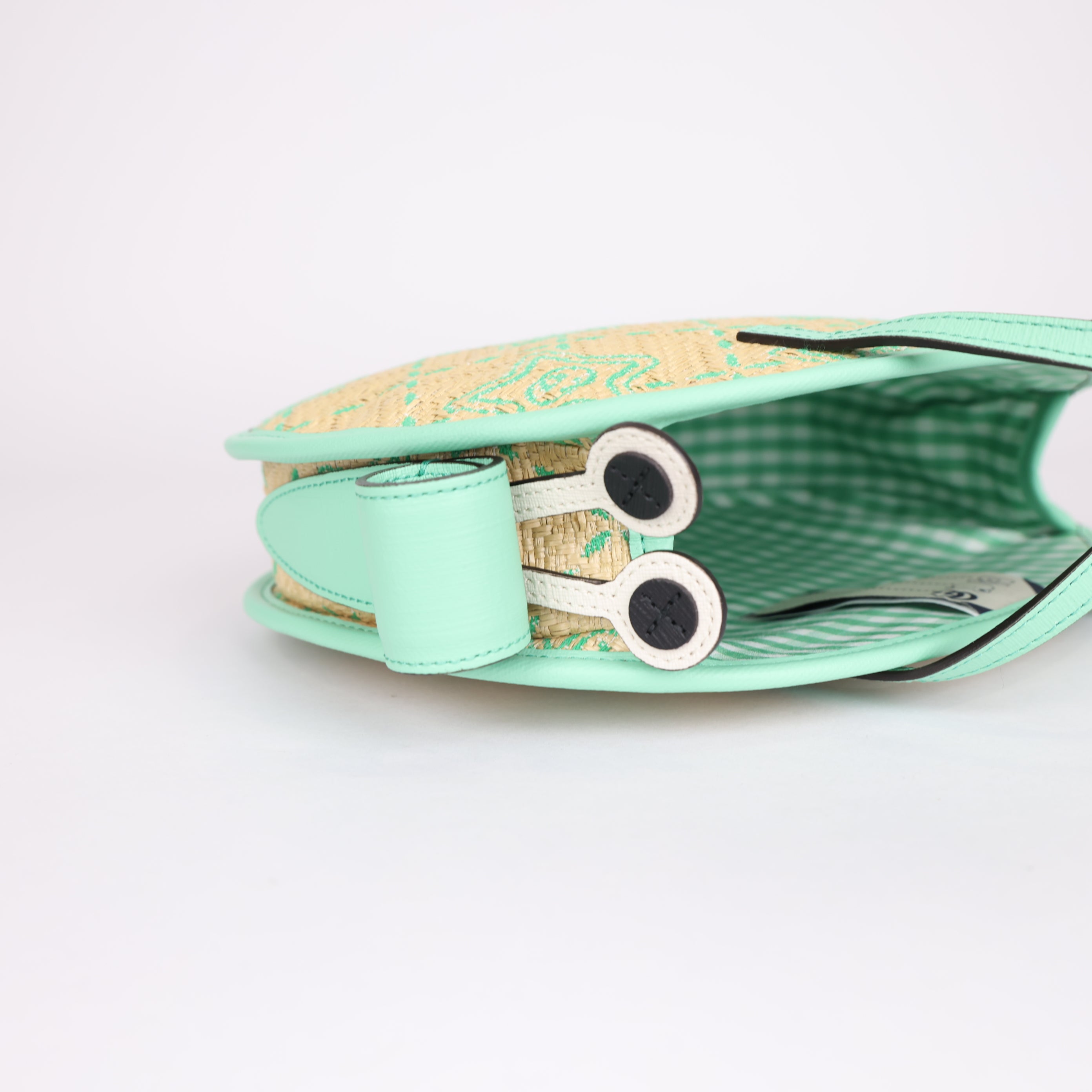 PRE OWNED- GUCCI Girls Beige & Green Raffia Snail Bag
