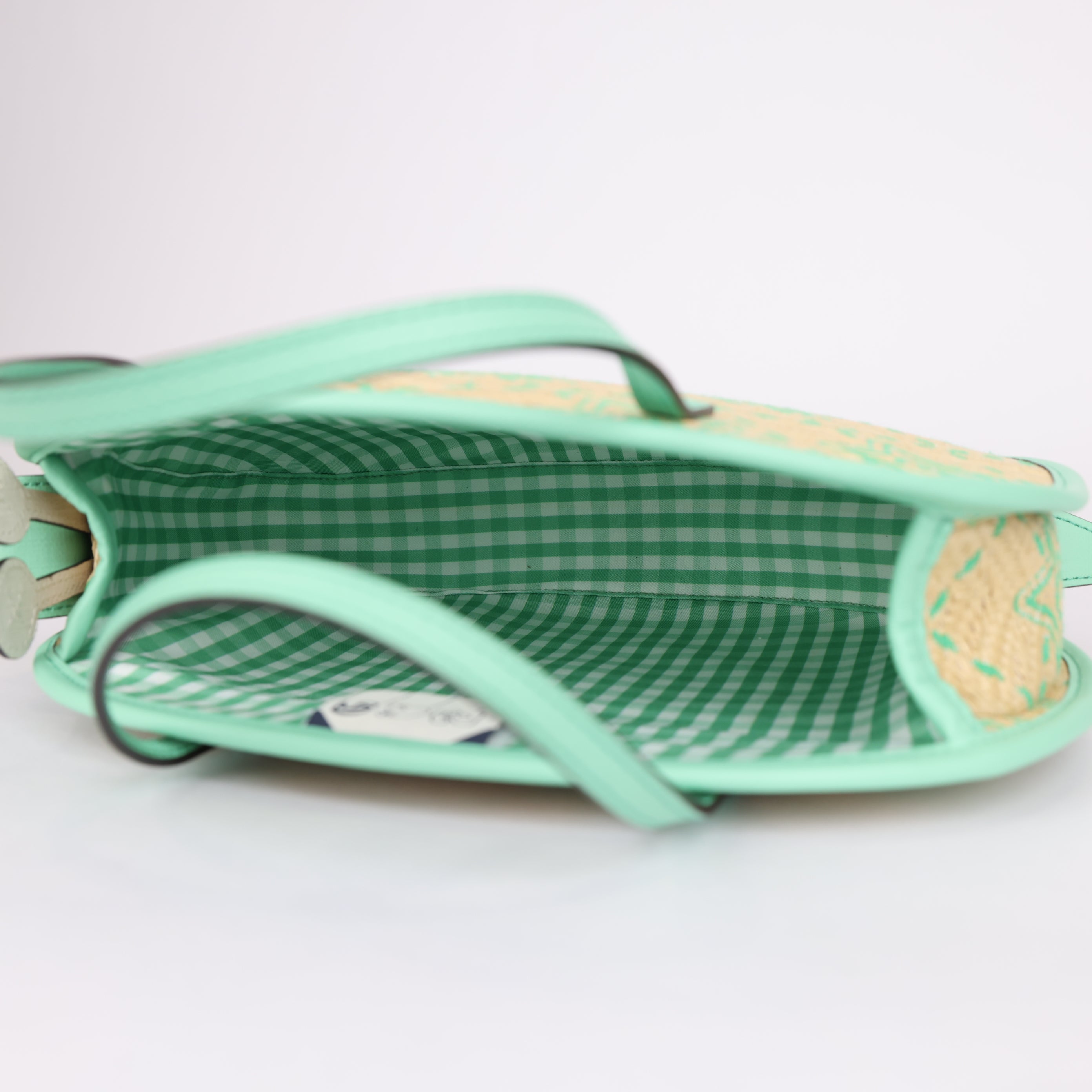 PRE OWNED- GUCCI Girls Beige & Green Raffia Snail Bag
