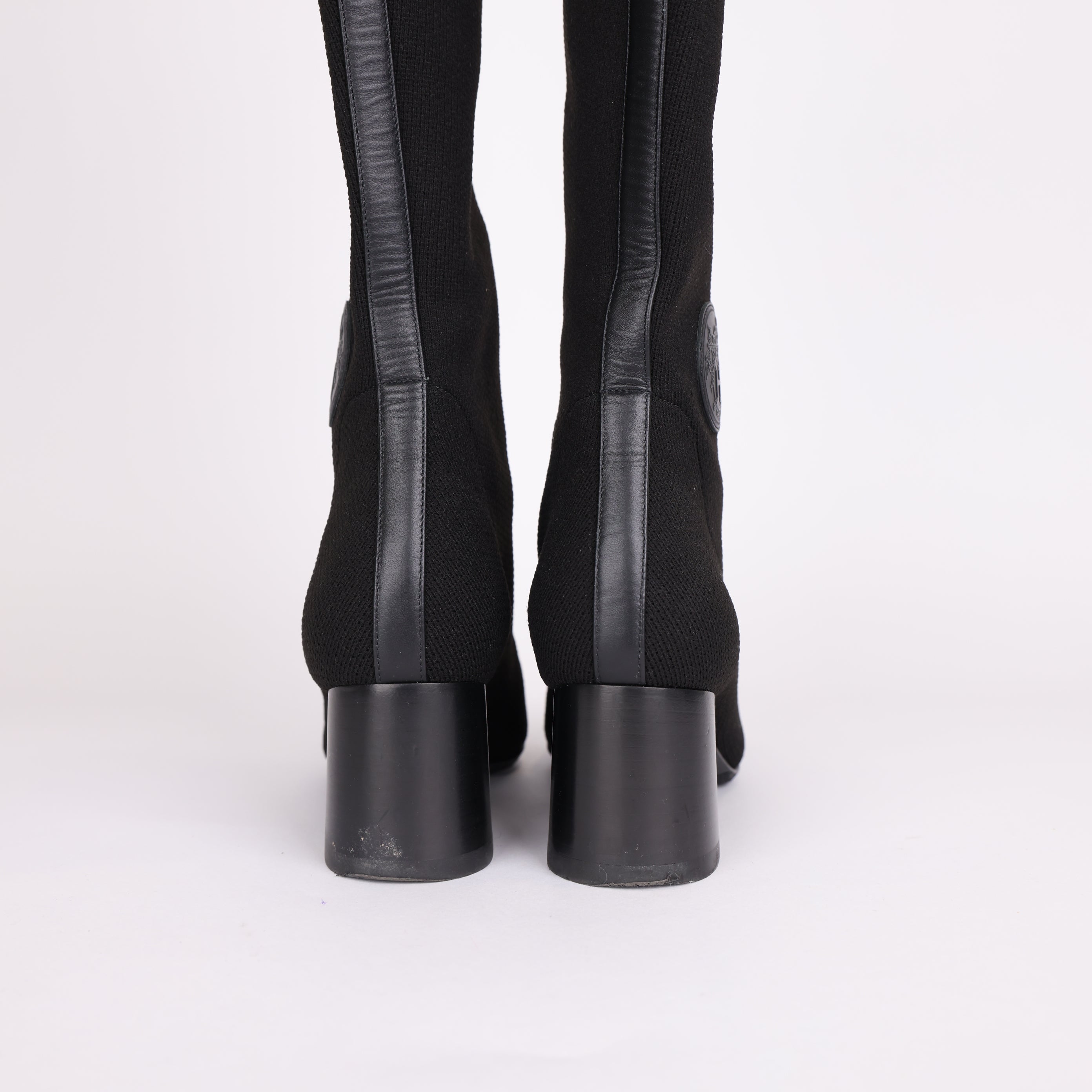PRE OWNED- HERMES Knit Calfskin Fontaine 60 Boots SIZE EU35/ UK2 Black