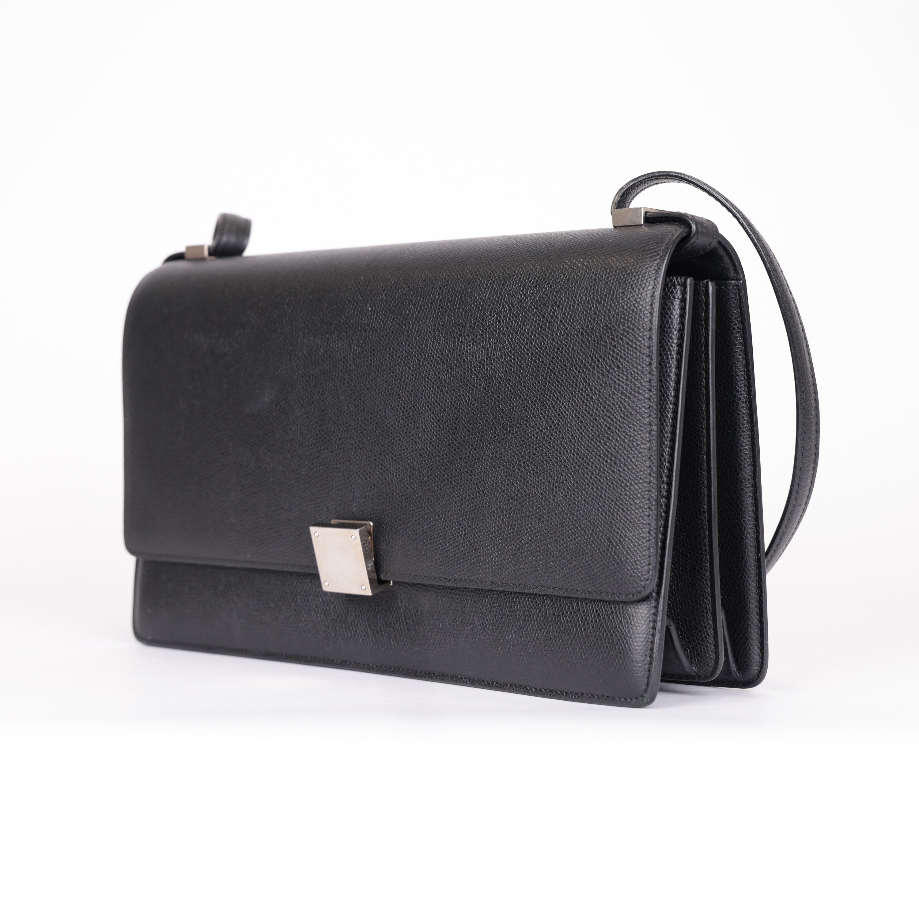 PRE OWNED-Celine Leather Textured Black Case Flap Bag Medium
