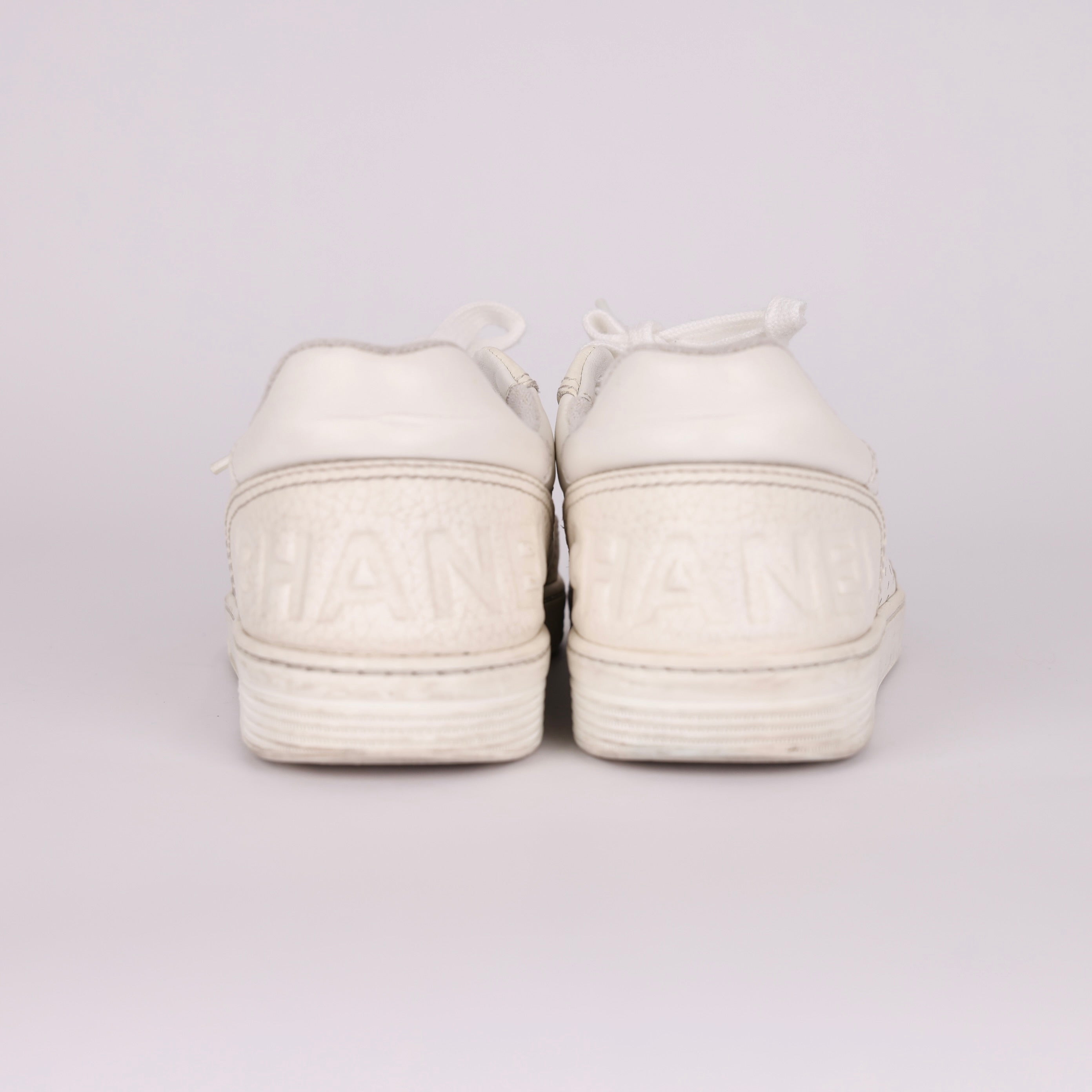 PRE OWNED- Chanel White Perforated Leather Low Top Sneakers Size 38