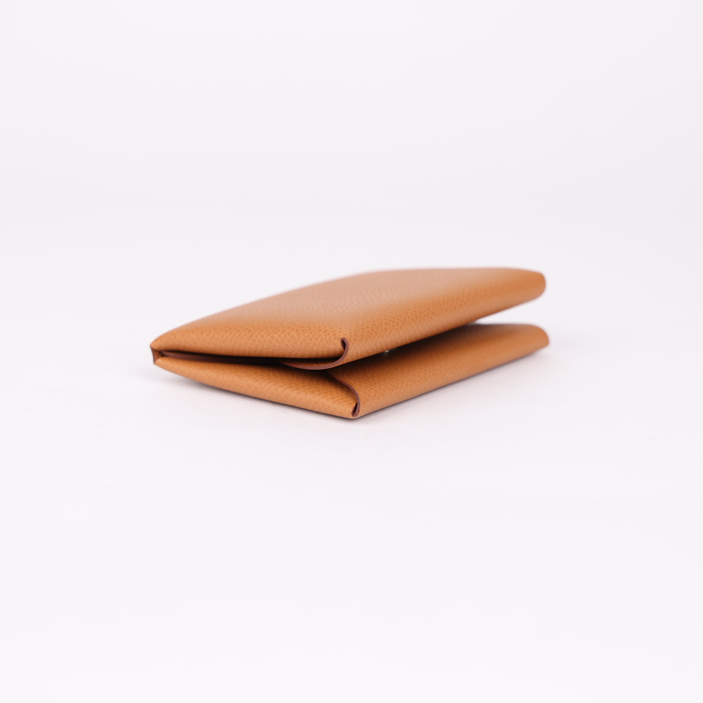 PRE OWNED- HERMES Wallet Calvi duo Coin Compartment coin purse Card Case Epsom Brown