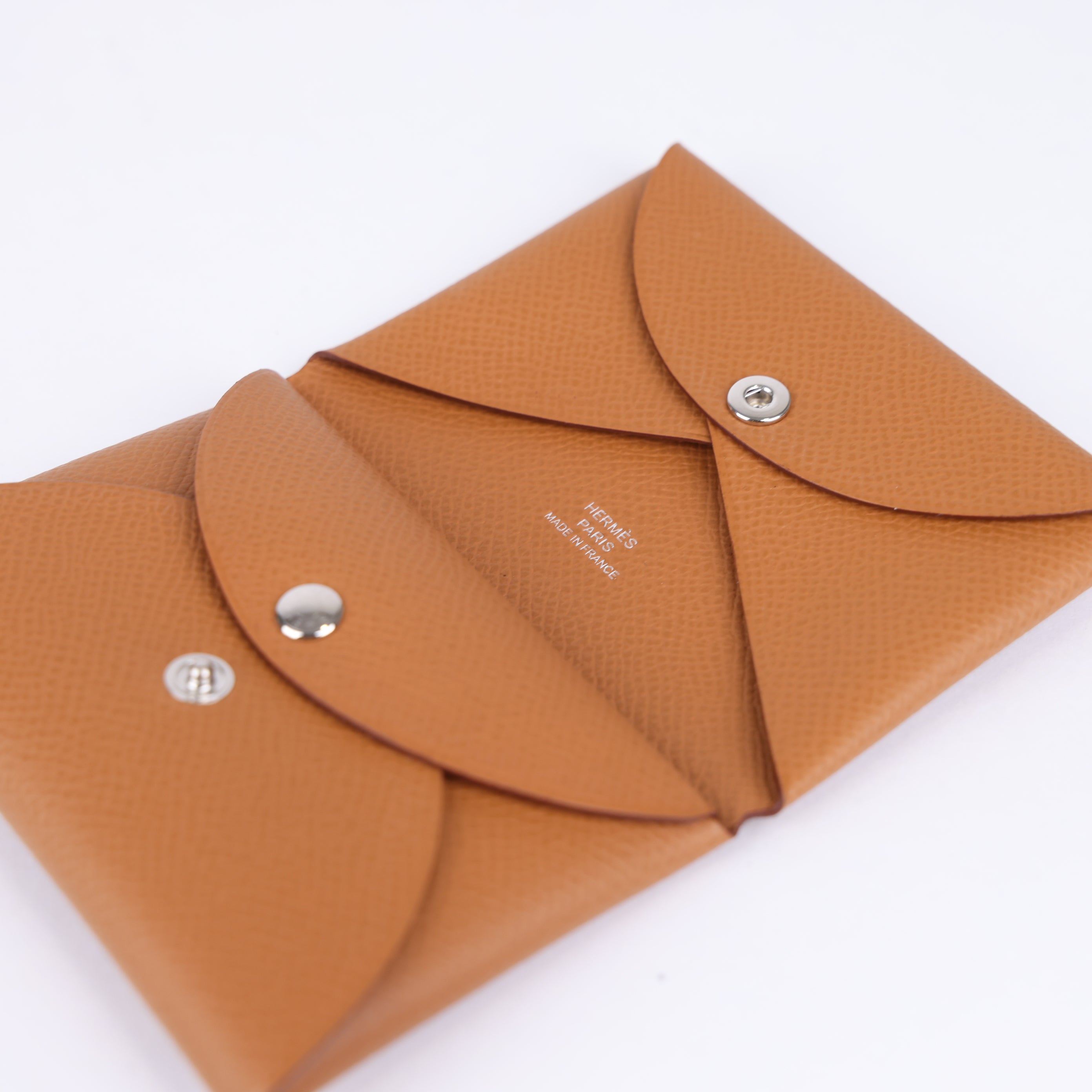 PRE OWNED- HERMES Wallet Calvi duo Coin Compartment coin purse Card Case Epsom Brown