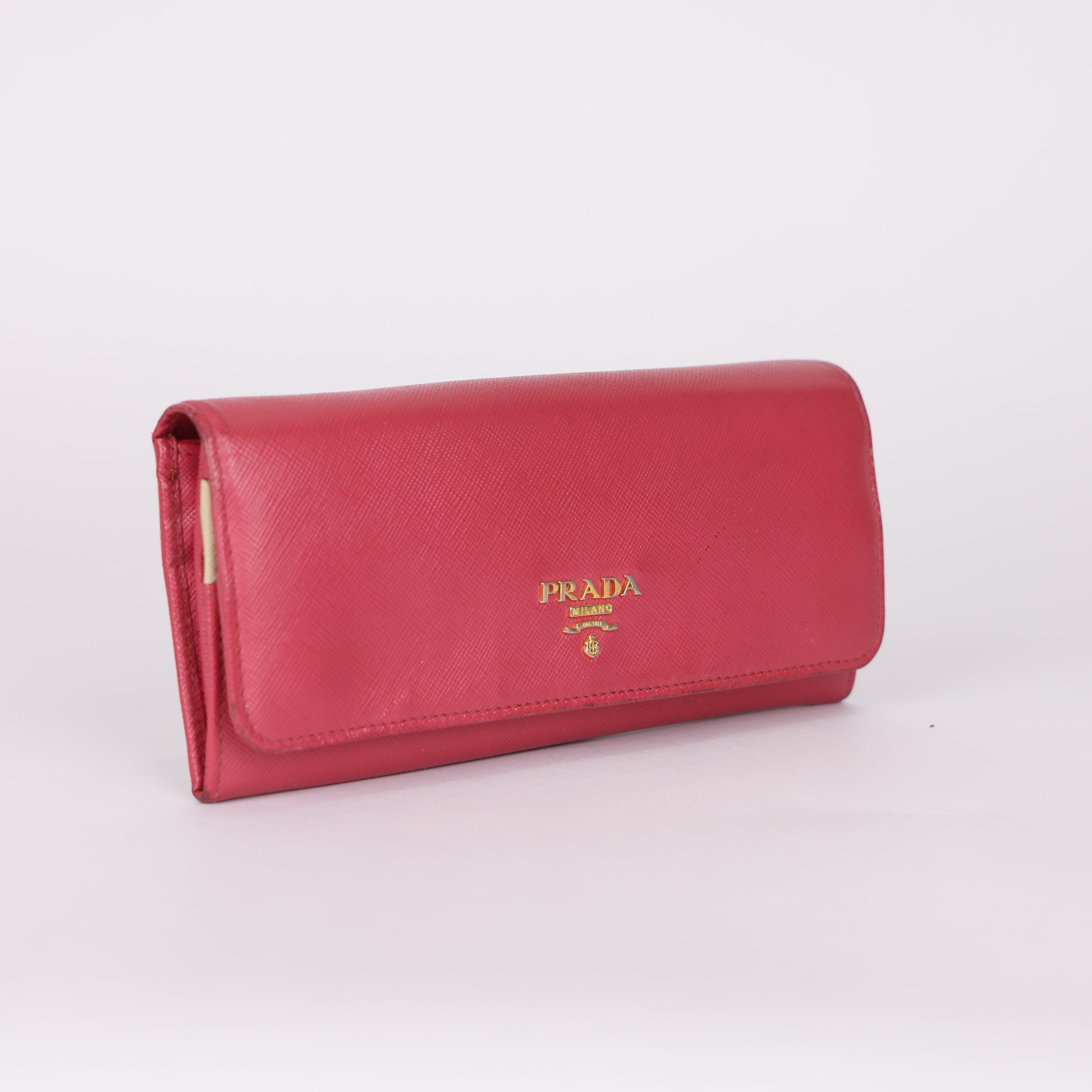 PRE OWNED- PRADA Saffiano Leather Long Wallet Deep Pink J0567W87231
