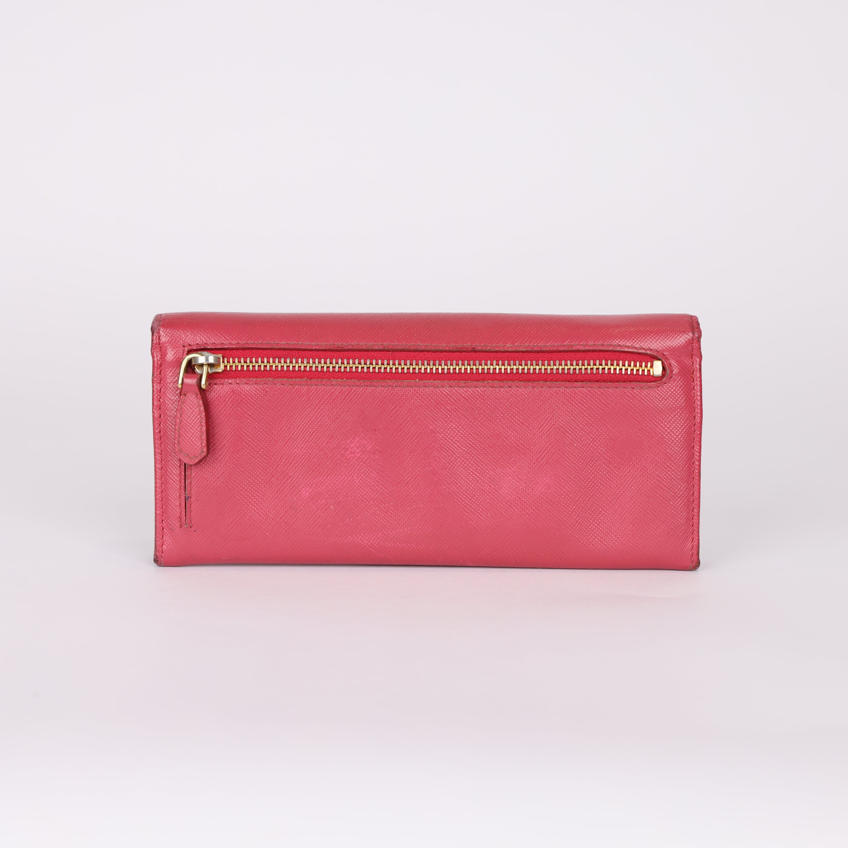 PRE OWNED- PRADA Saffiano Leather Long Wallet Deep Pink J0567W87231