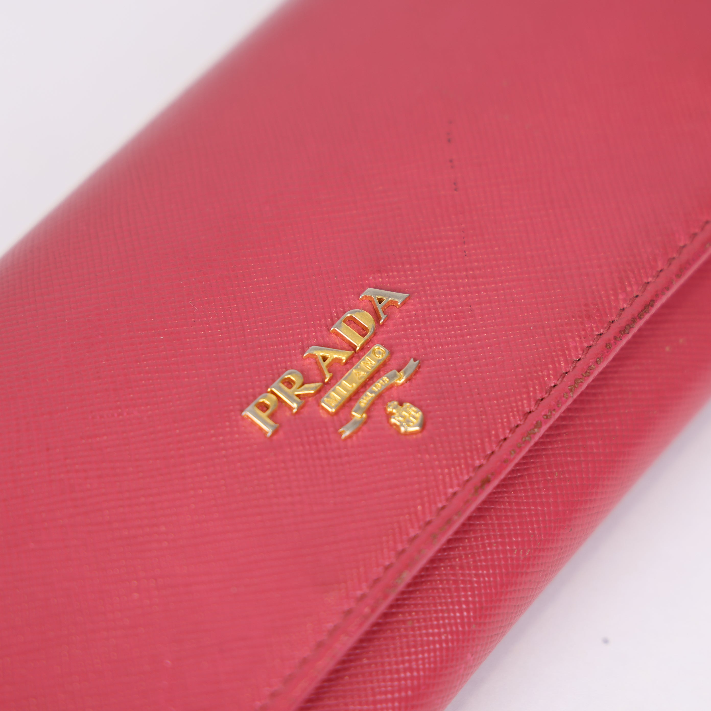 PRE OWNED- PRADA Saffiano Leather Long Wallet Deep Pink J0567W87231