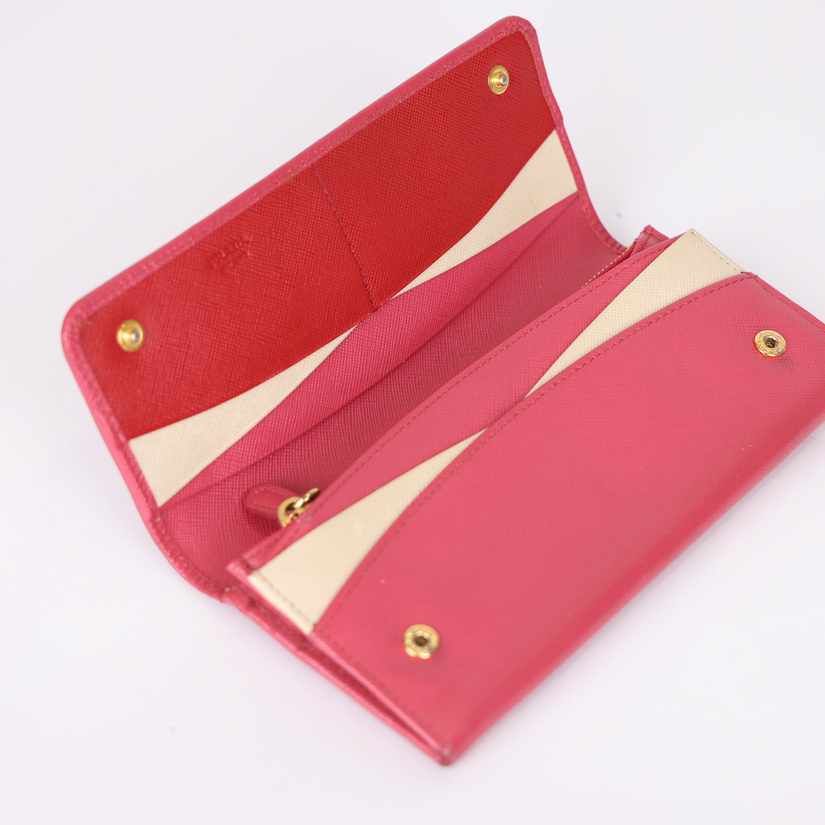 PRE OWNED- PRADA Saffiano Leather Long Wallet Deep Pink J0567W87231