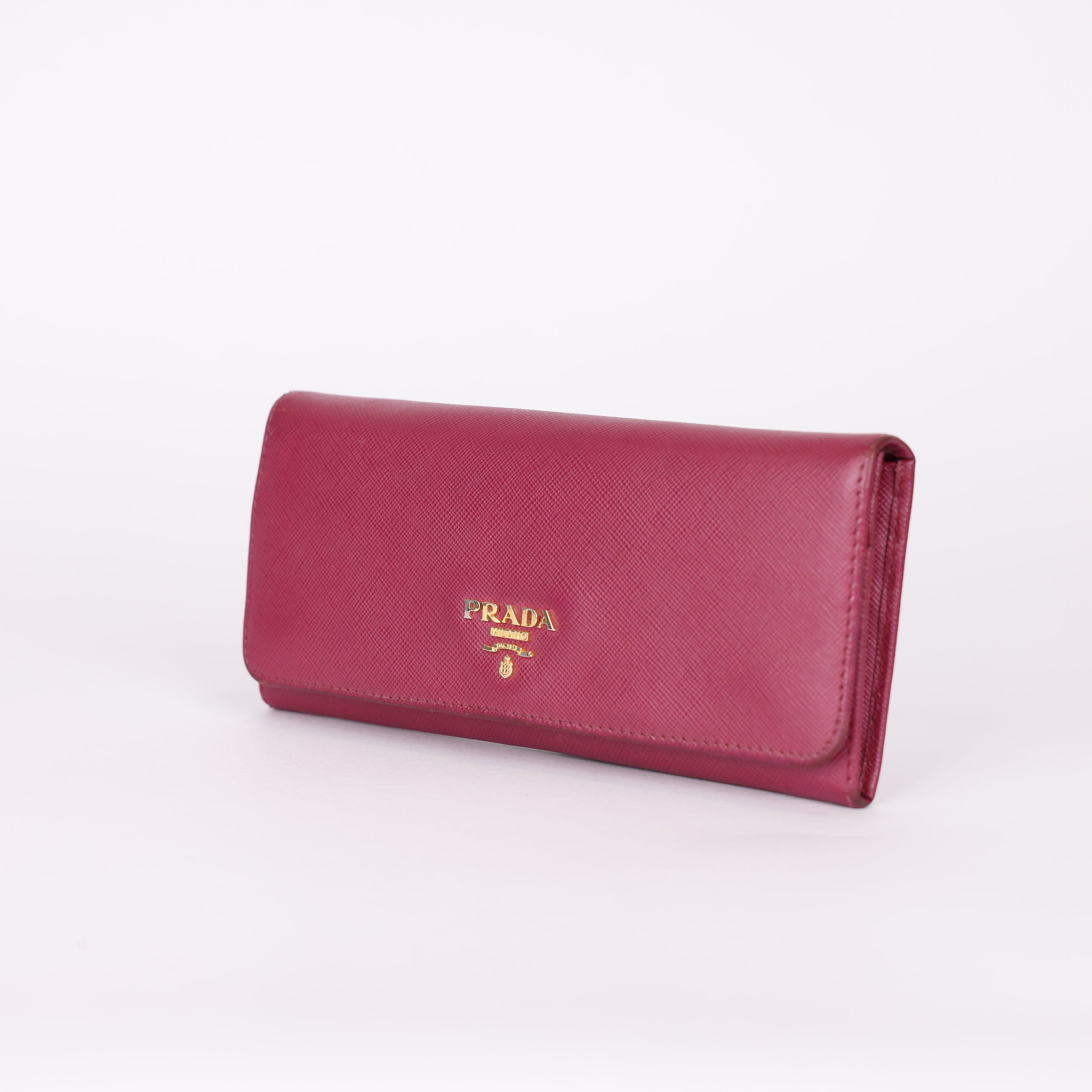 PRE OWNED- Prada Saffiano Metal Peonia Long Wallet
