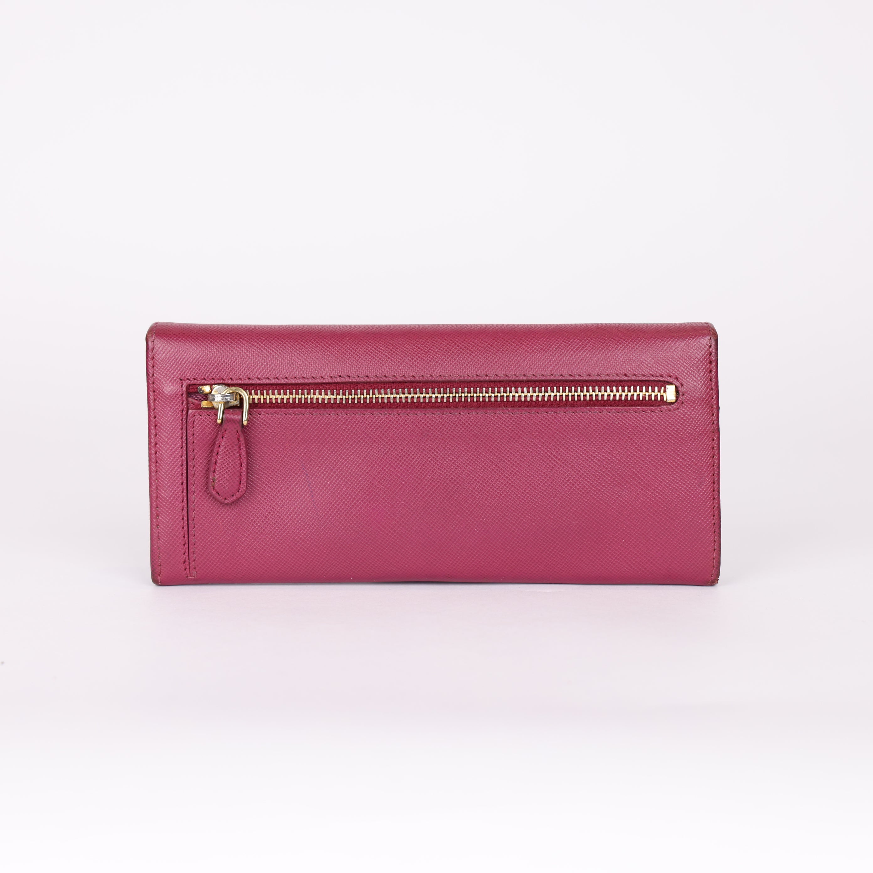 PRE OWNED- Prada Saffiano Metal Peonia Long Wallet