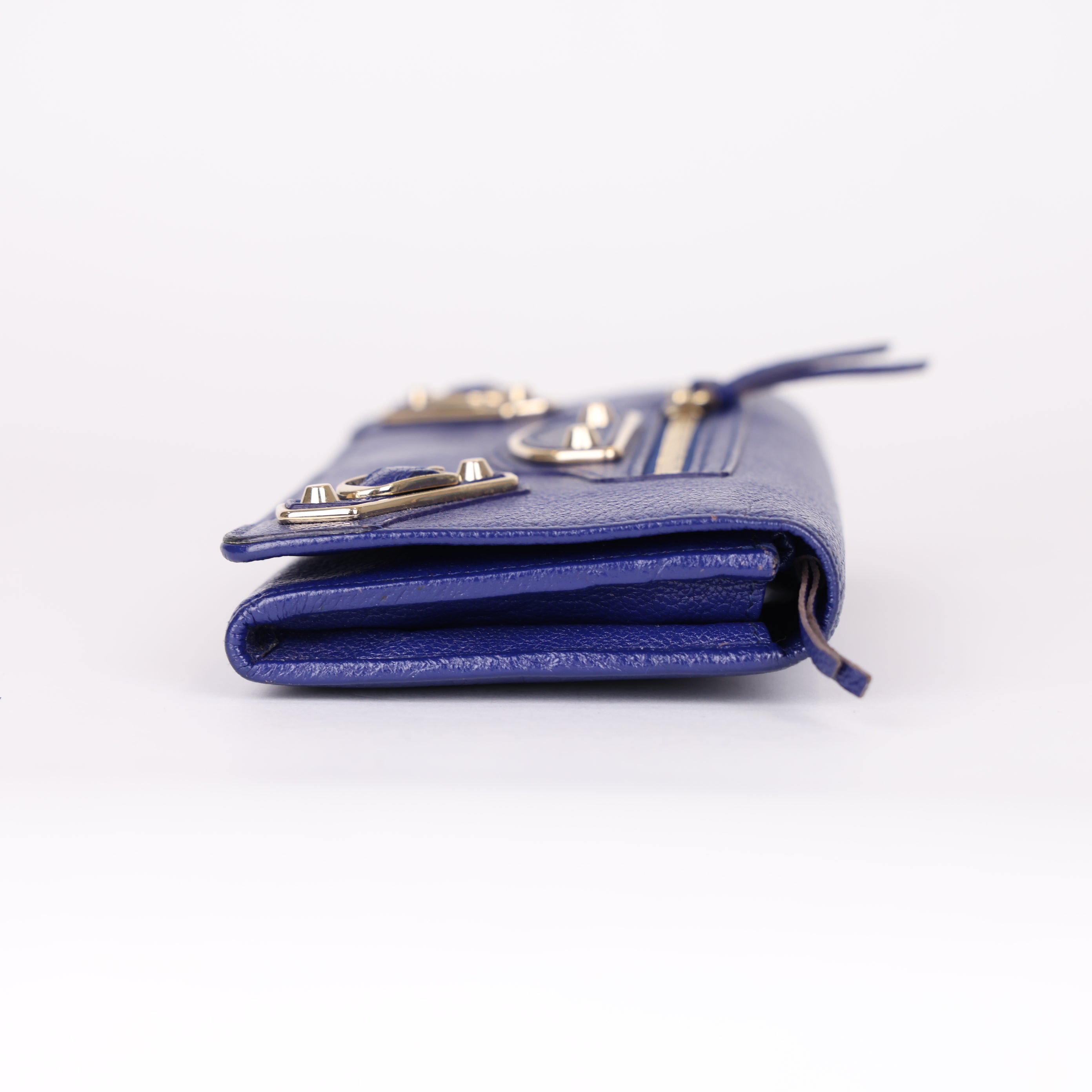 PRE OWNED- BALENCIAGA navy blue City Moto leather continental wallet J0565W94211