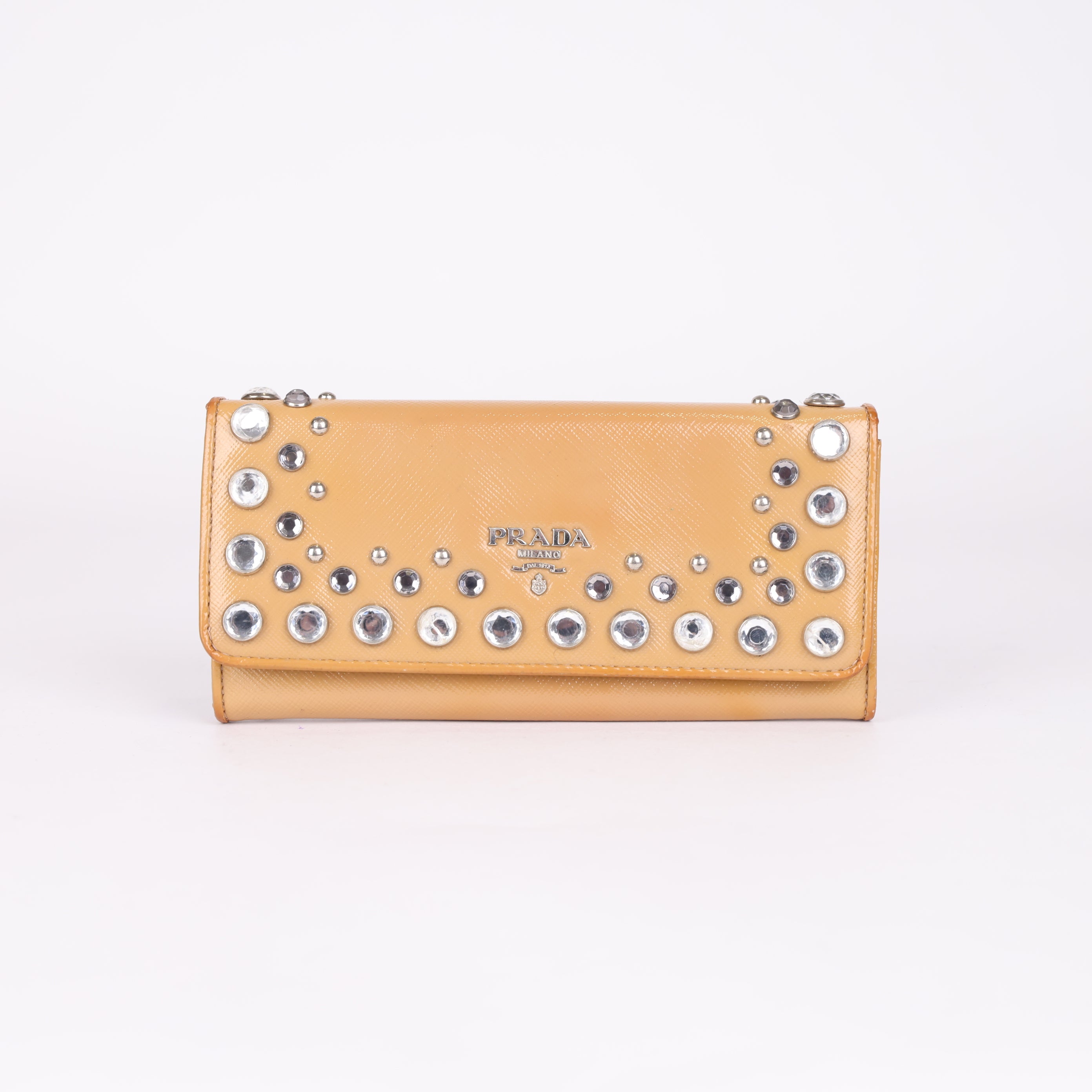 PRADA Crystal-Embellished Wallet with Metal Logo- Pre Owned