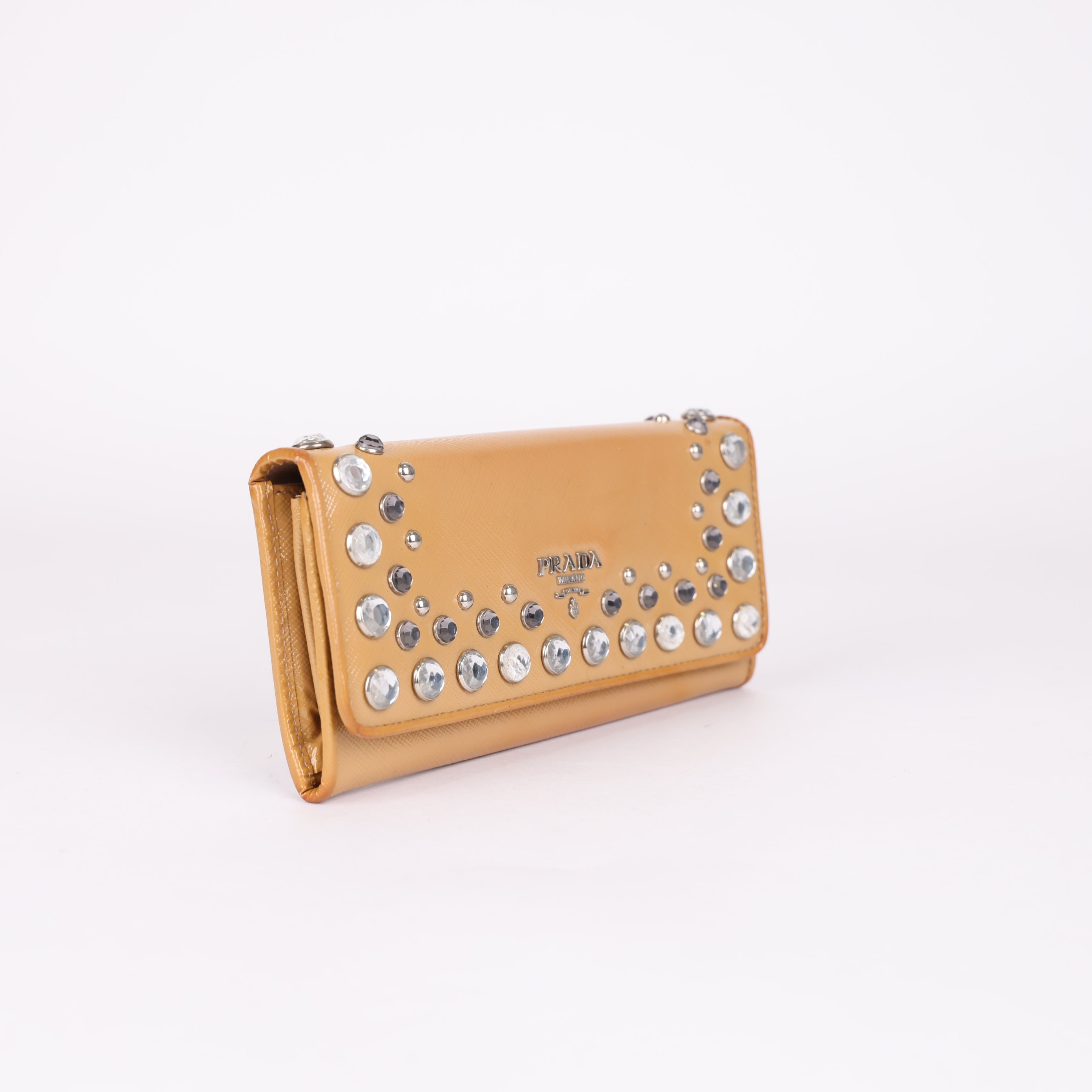 J0708W22124 PRADA Crystal-Embellished Wallet with Metal Logo- Pre Owned