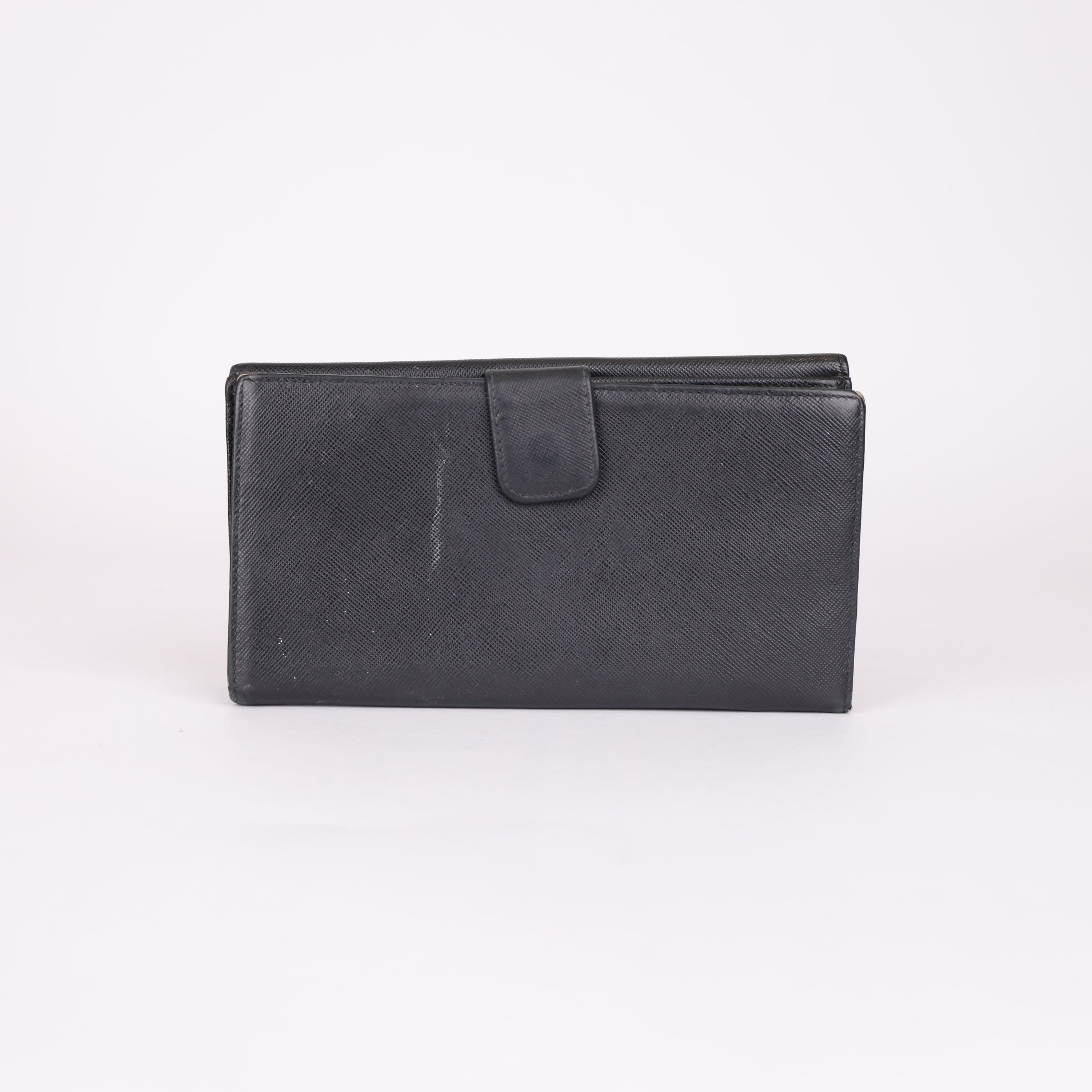 PRADA Black Wallet with Gold-Tone Logo- Pre Owned