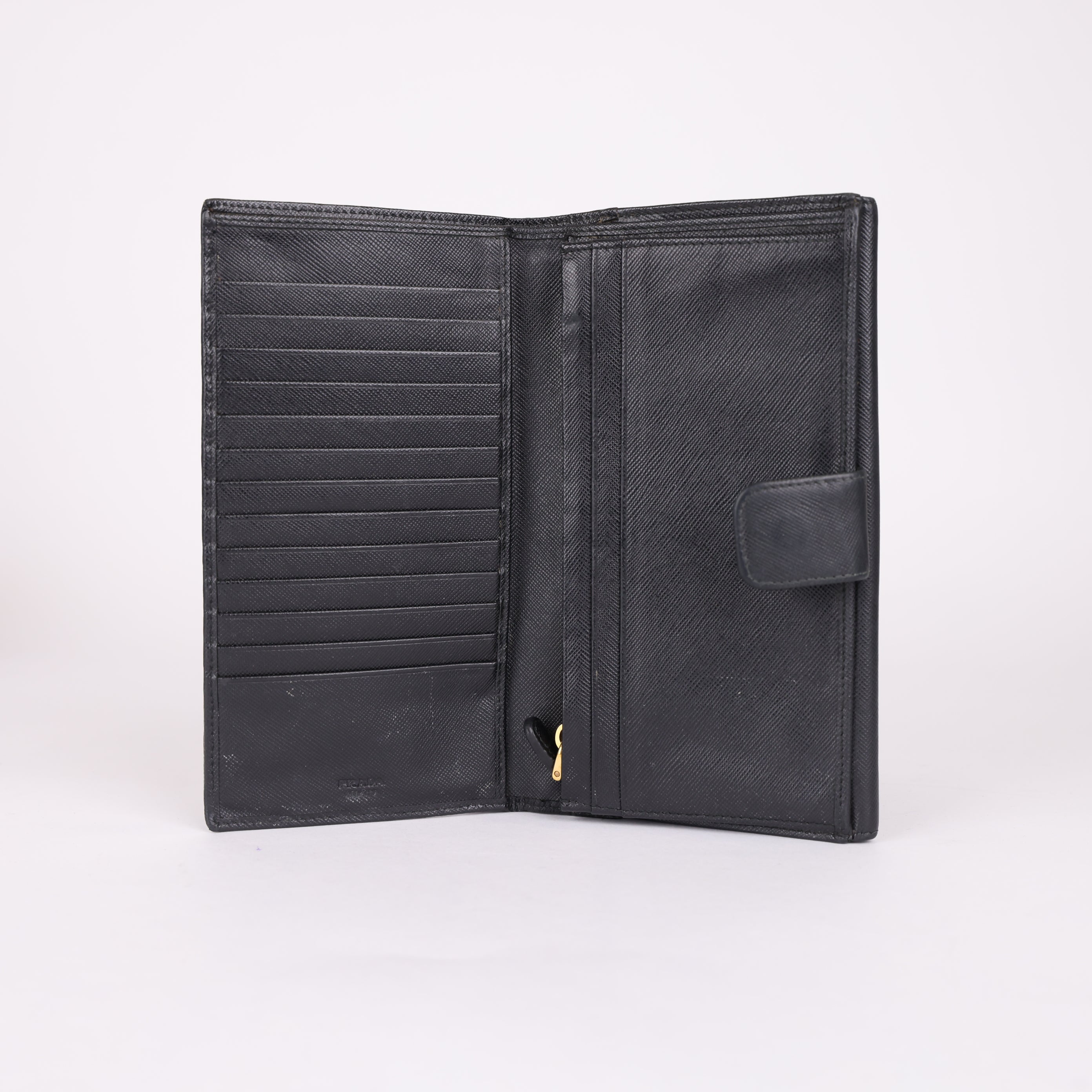 PRADA Black Wallet with Gold-Tone Logo- Pre Owned