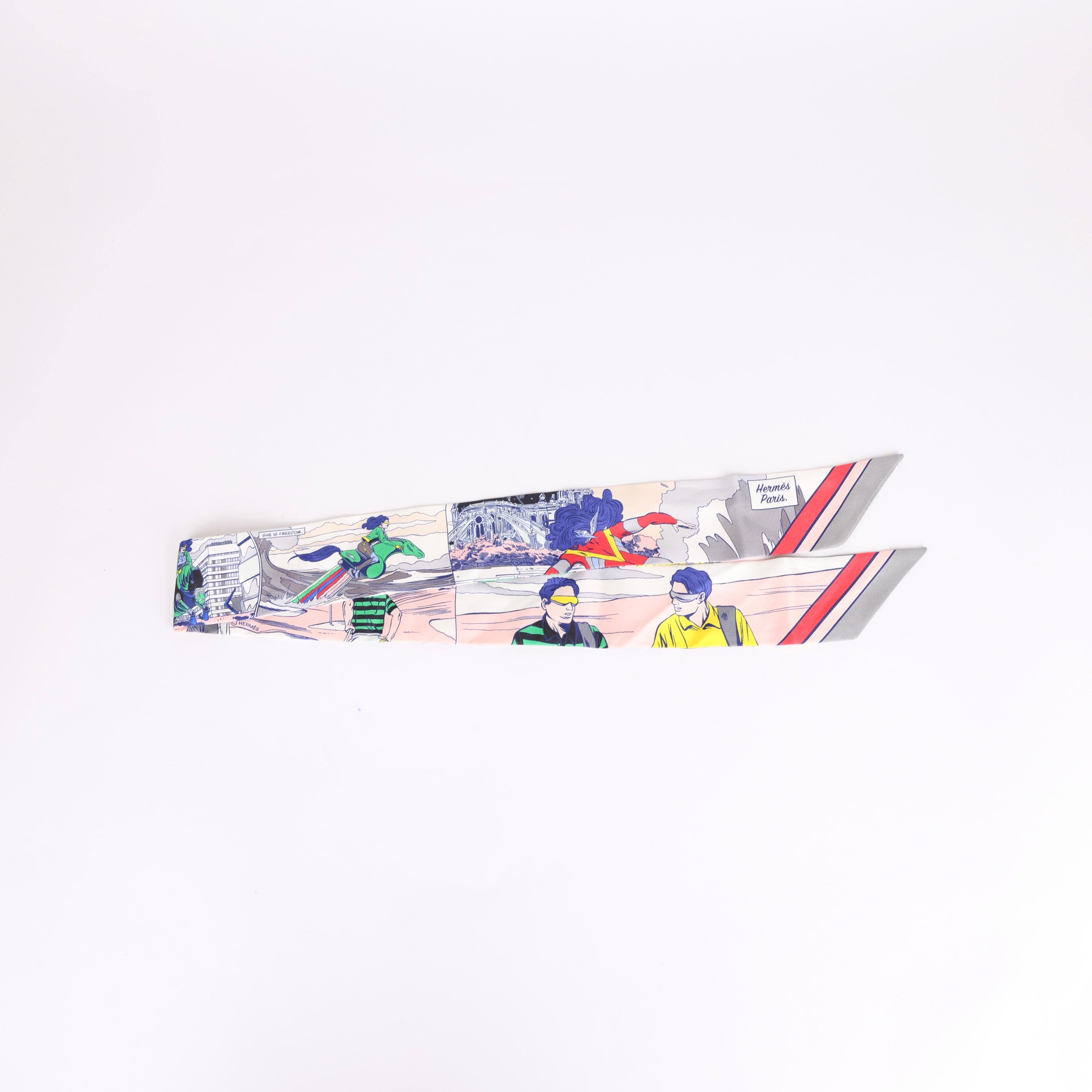 Hermès Grey Comics Print Silk Scarf- Pre Owned