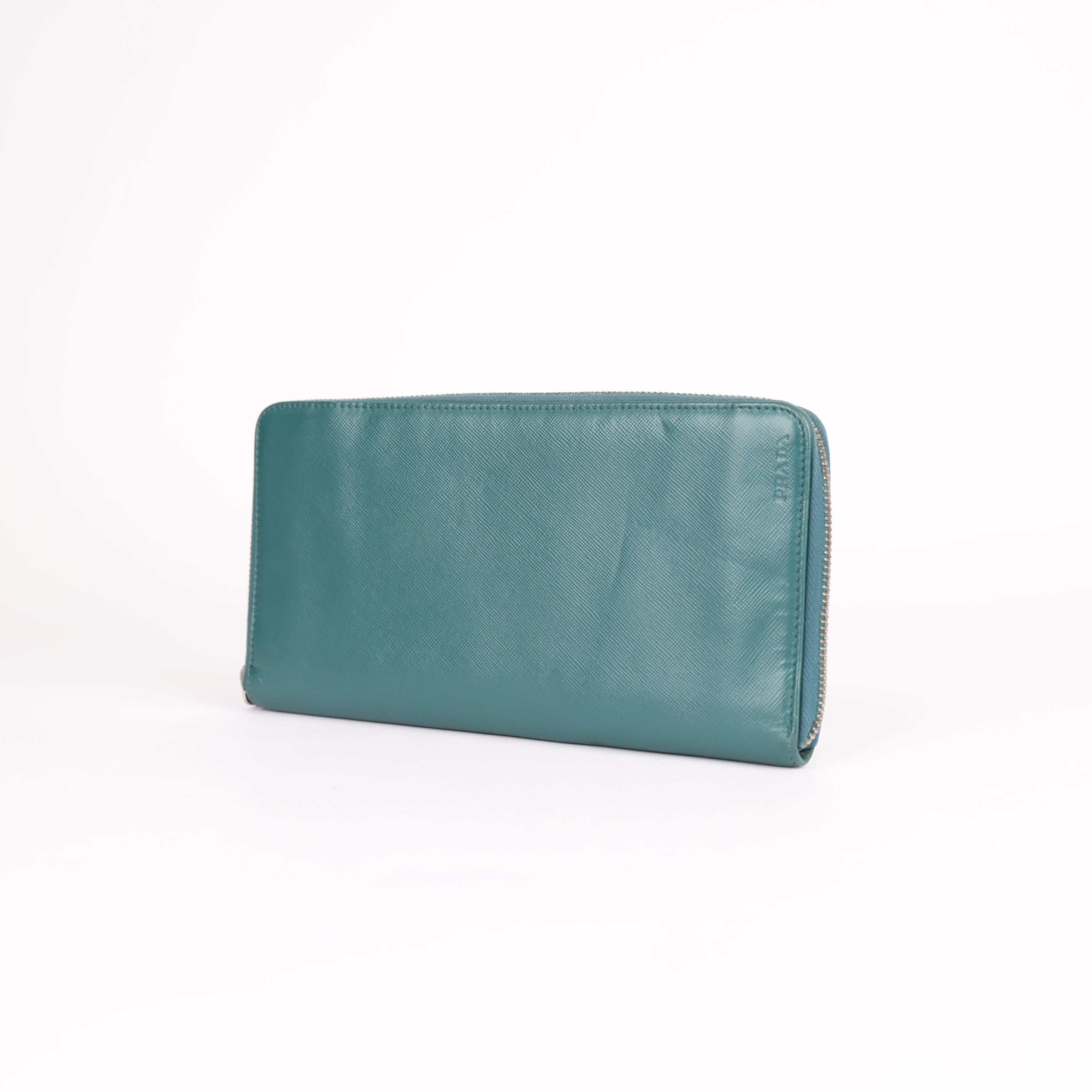 PRADA Green Leather Zip-Around Long Wallet- Pre Owned
