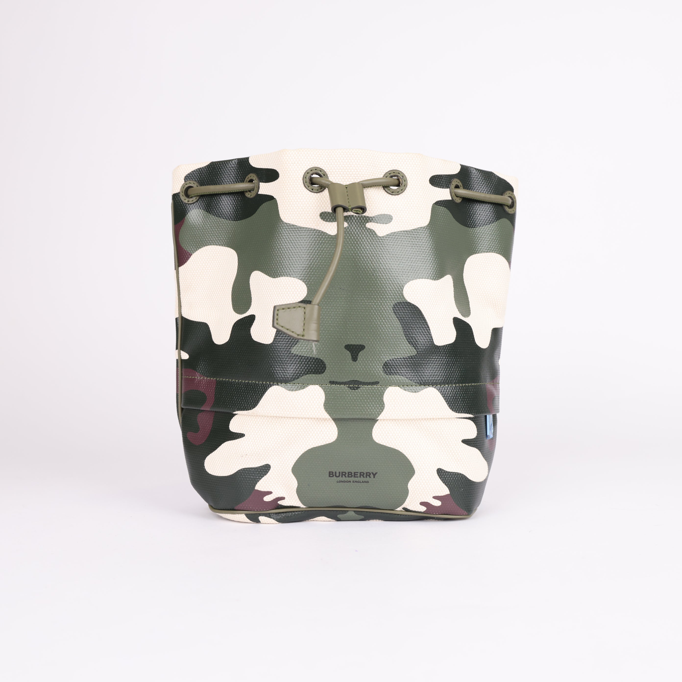 PRE OWNED-Burberry All-Over Camouflage Print Drawstring Tote Bag