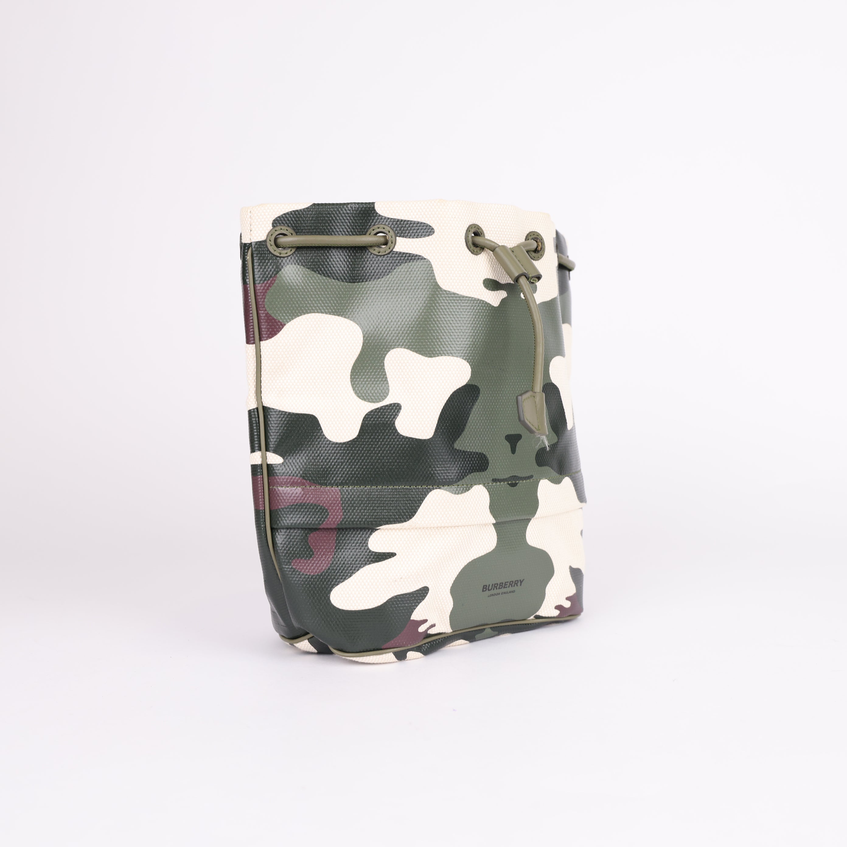 PRE OWNED-Burberry All-Over Camouflage Print Drawstring Tote Bag