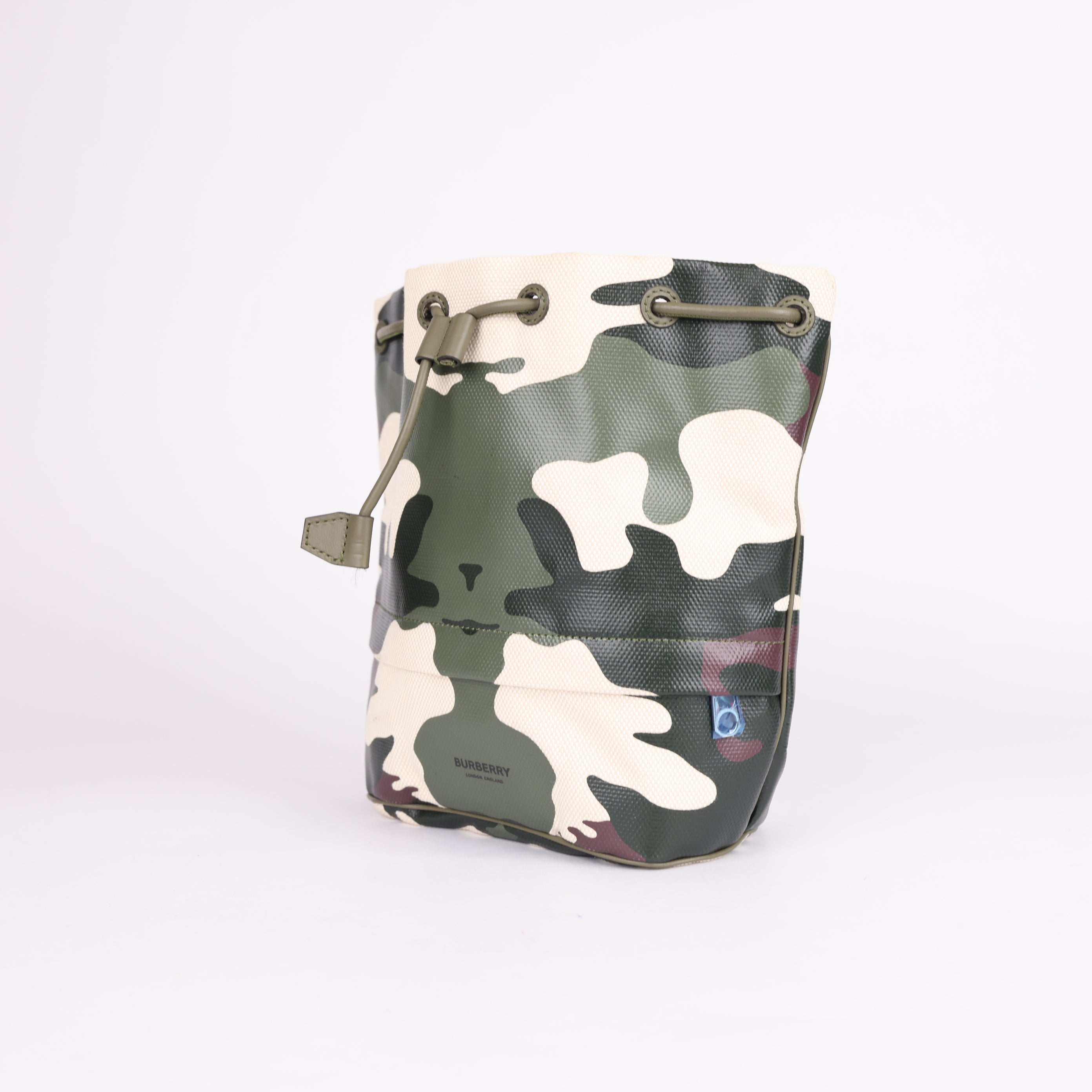 PRE OWNED-Burberry All-Over Camouflage Print Drawstring Tote Bag