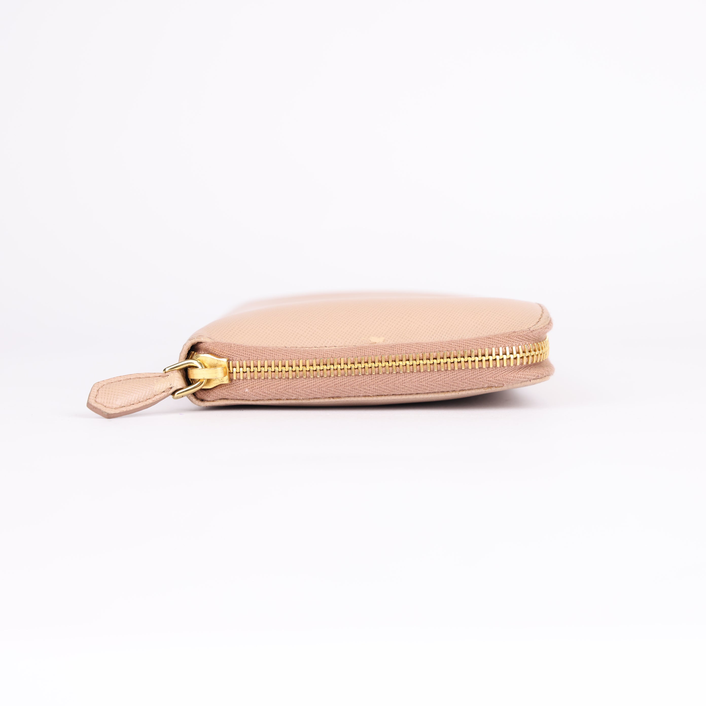 PRADA Saffiano Leather Wallet in Pink Beige with Metal Triangle Logo- Pre Owned