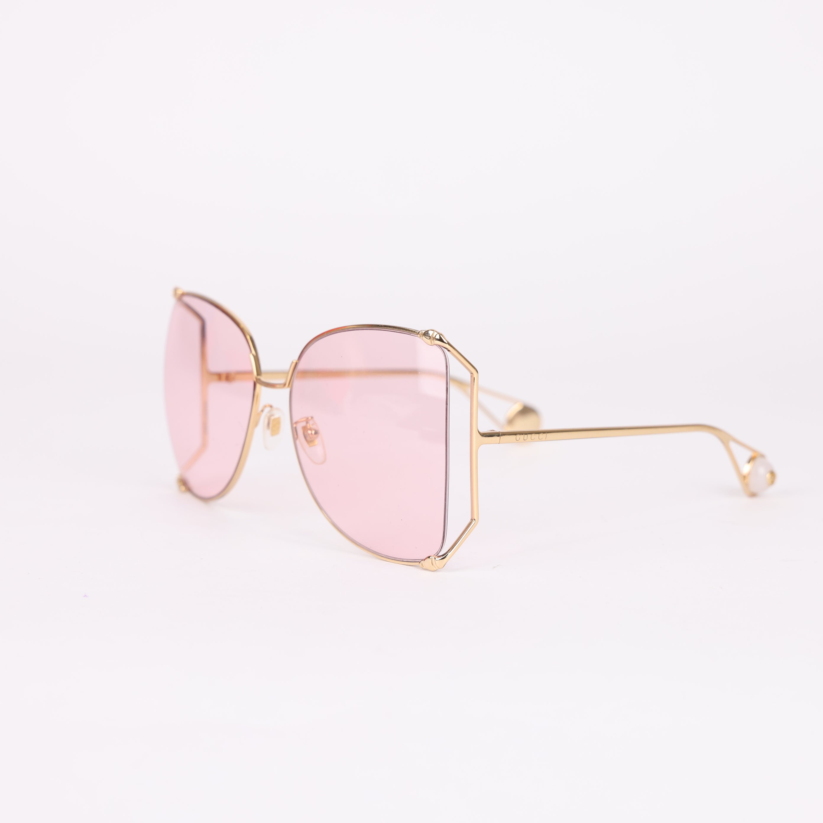 Gucci Square Oversized Sunglasses in Gold With Pink Lens- Pre Owned