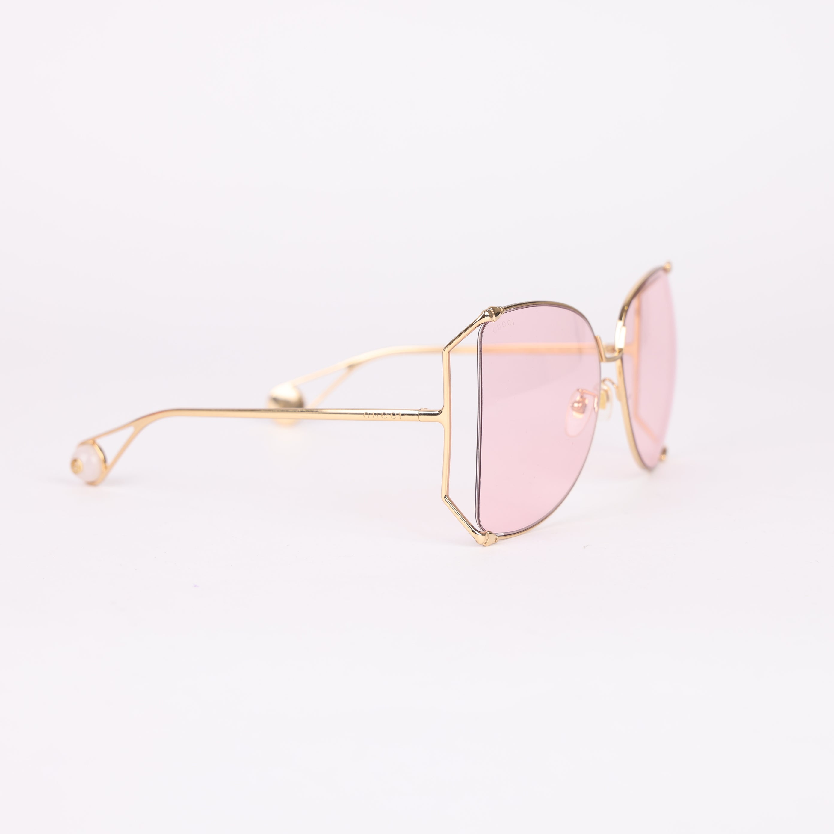 Gucci Square Oversized Sunglasses in Gold With Pink Lens- Pre Owned