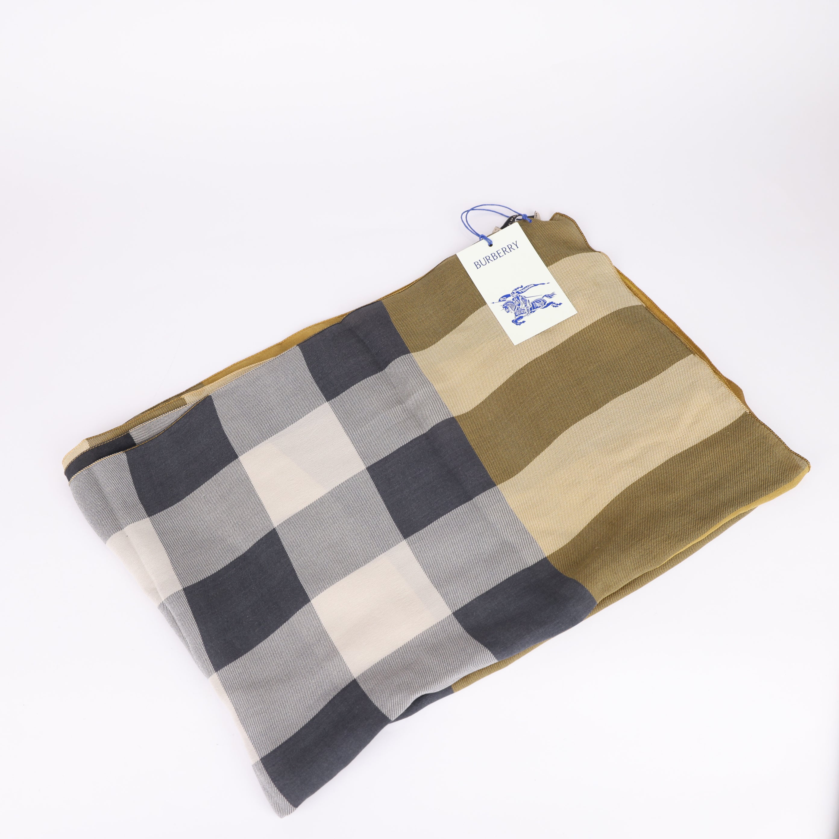 Burberry Yellow/Green Giant Check Print Silk Stole SCARF- Pre Owned