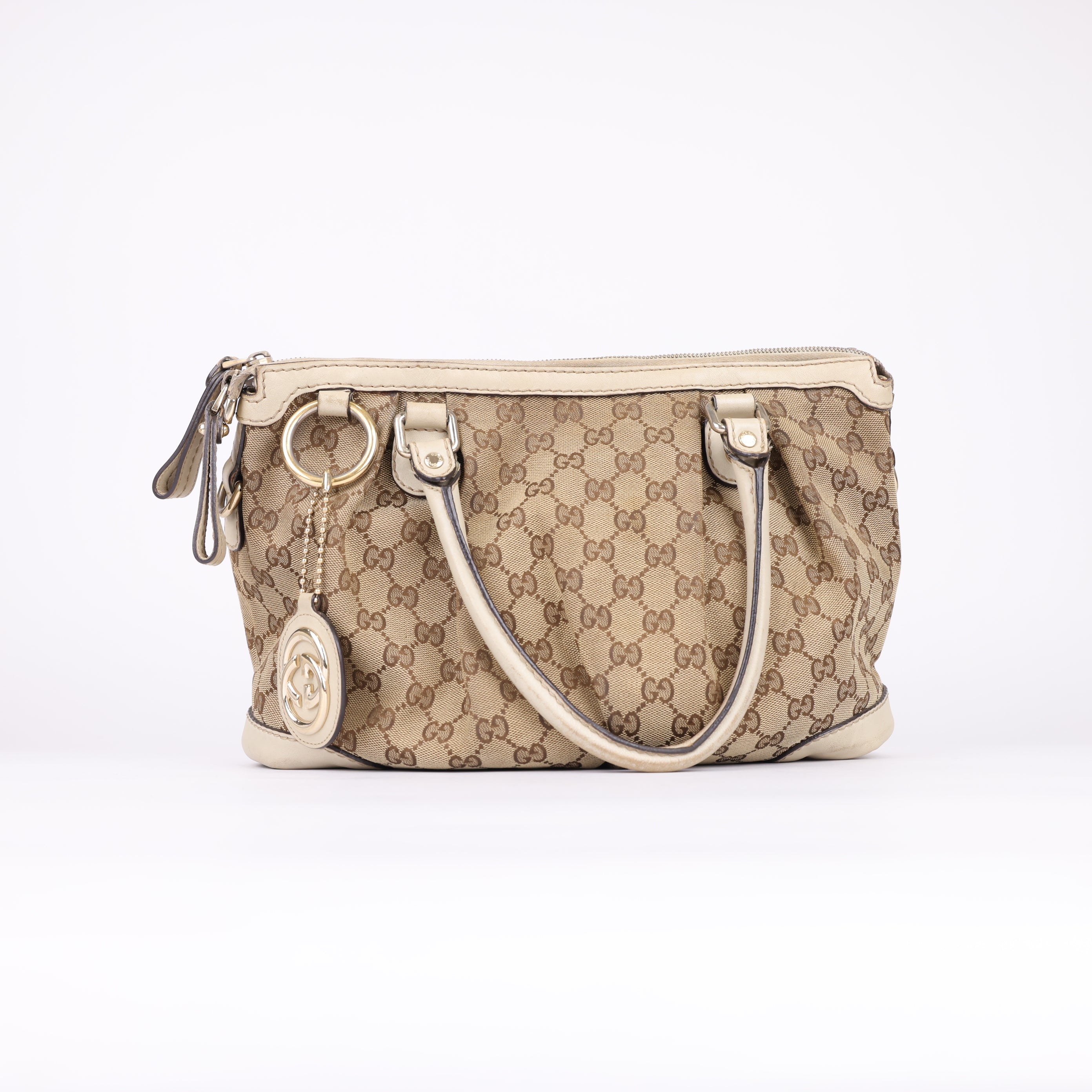 Gucci GG Canvas Sukey Medium Satchel Brown Beige- Pre Owned