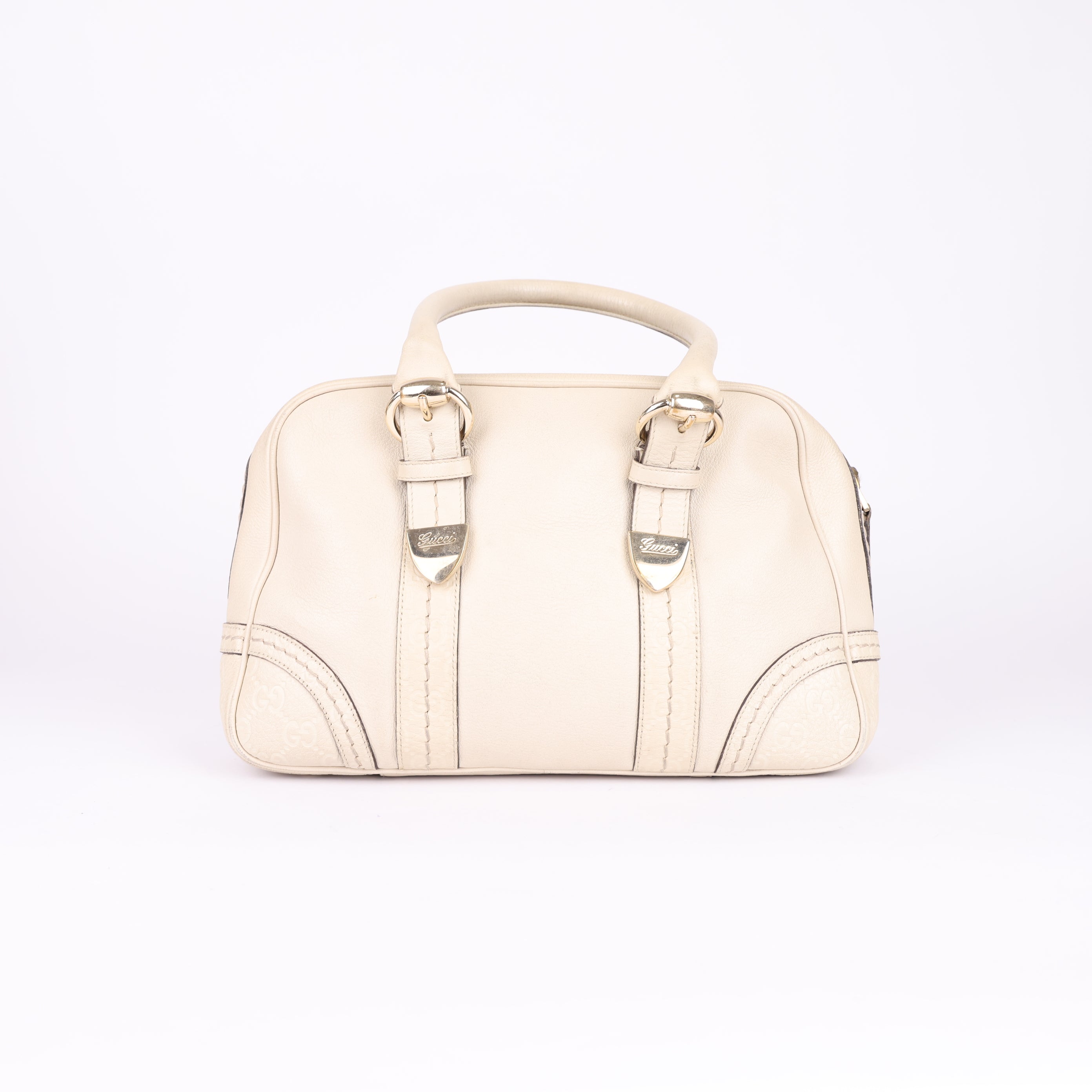 Gucci White Leather Boston Bag- Pre Owned
