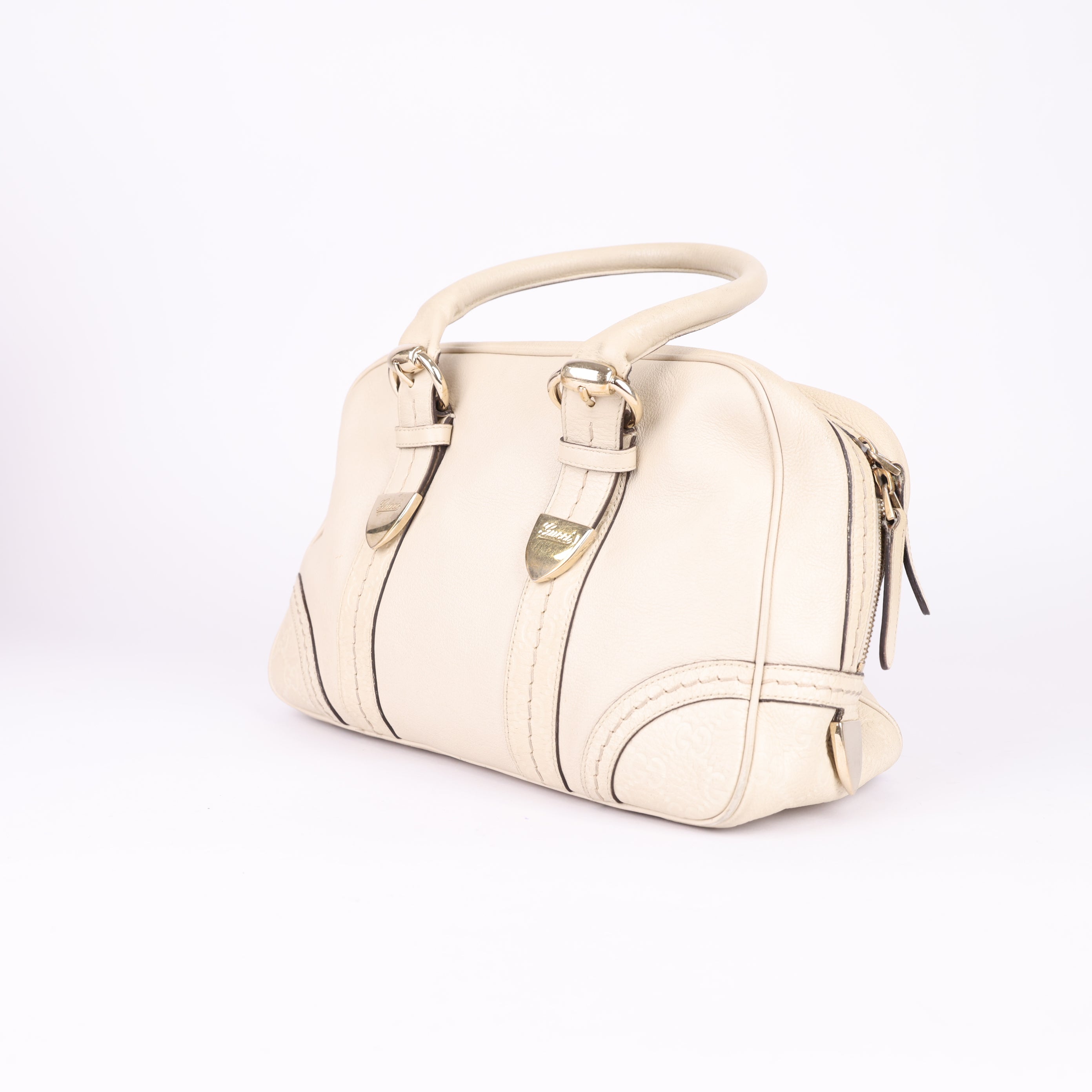 Gucci White Leather Boston Bag- Pre Owned