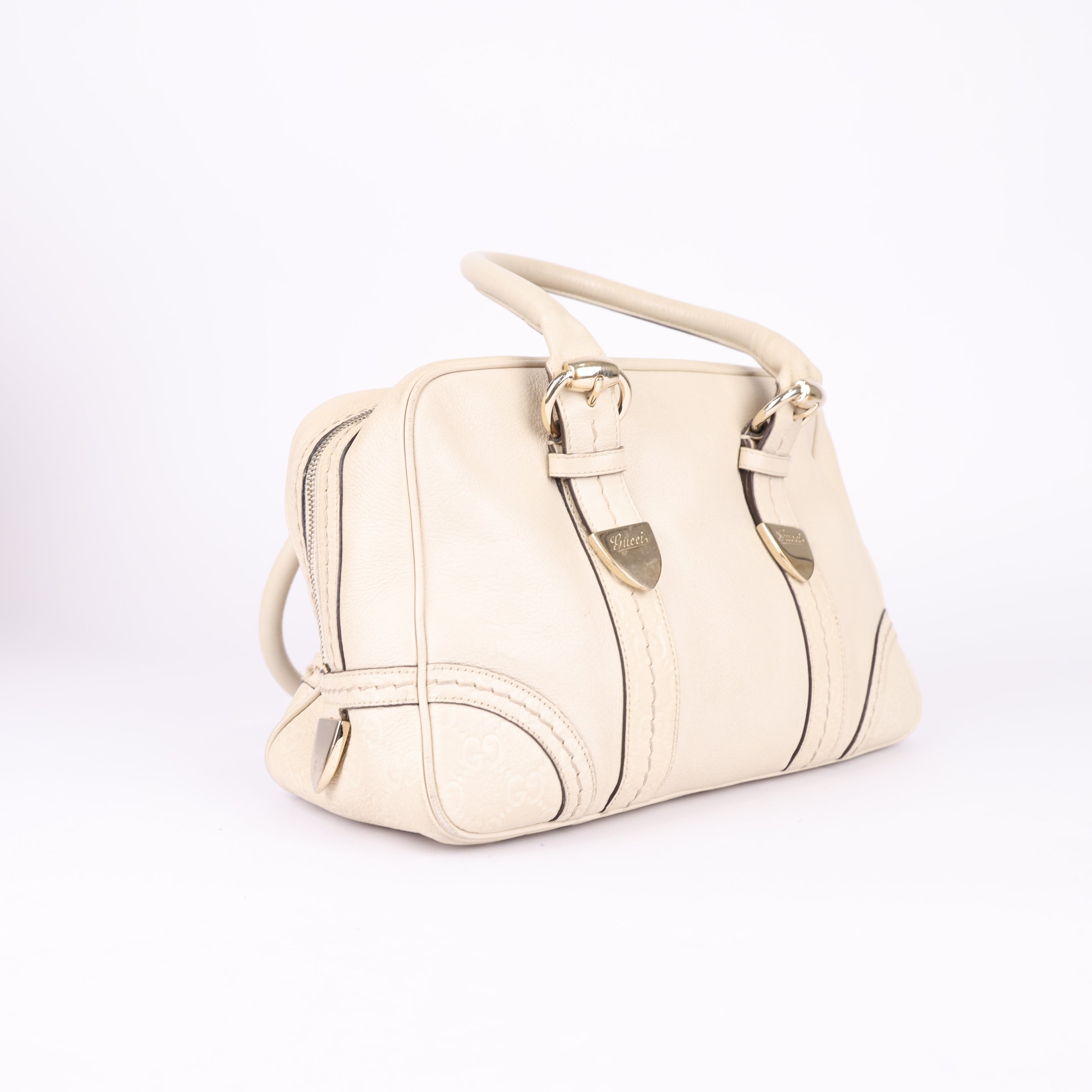 Gucci White Leather Boston Bag- Pre Owned