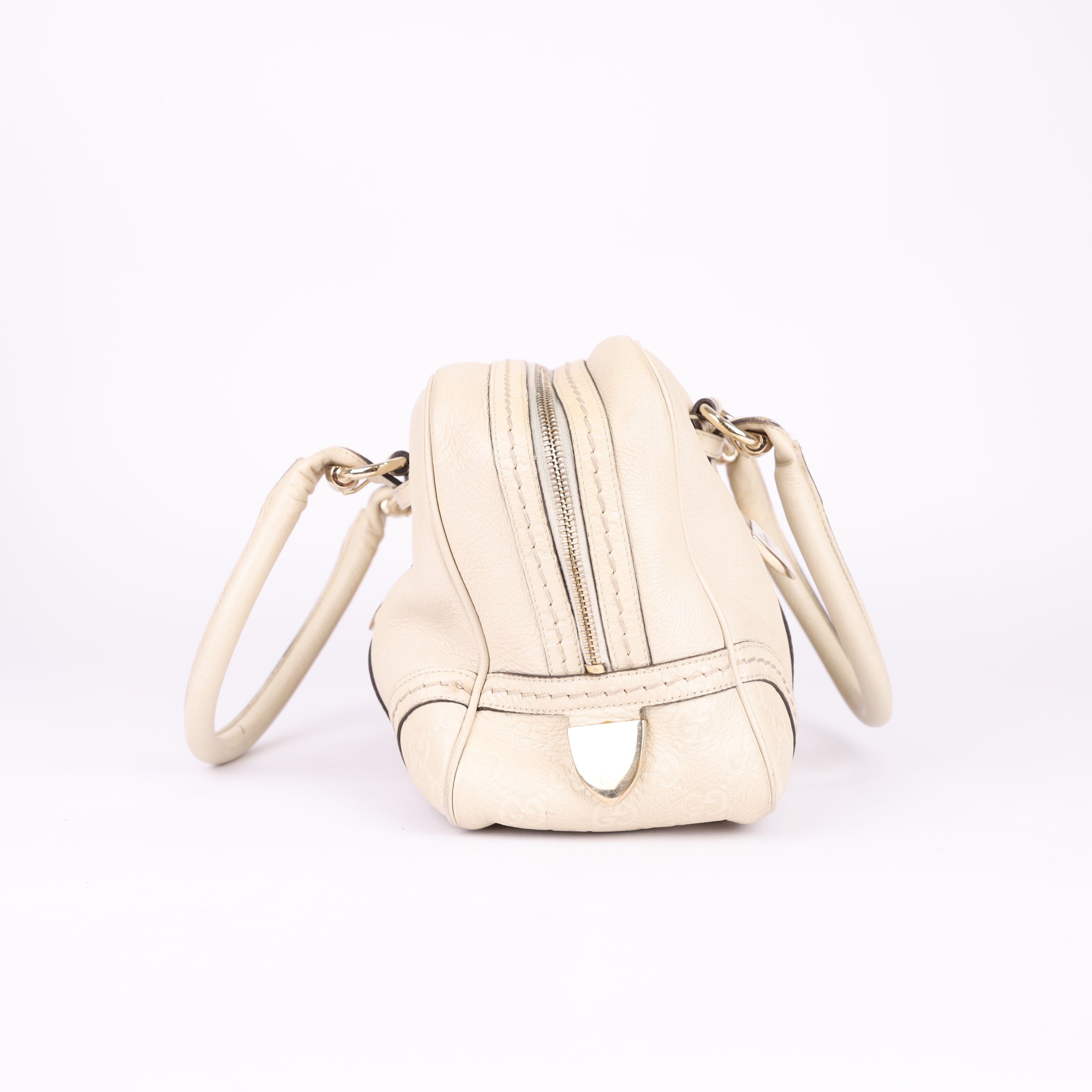 Gucci White Leather Boston Bag- Pre Owned