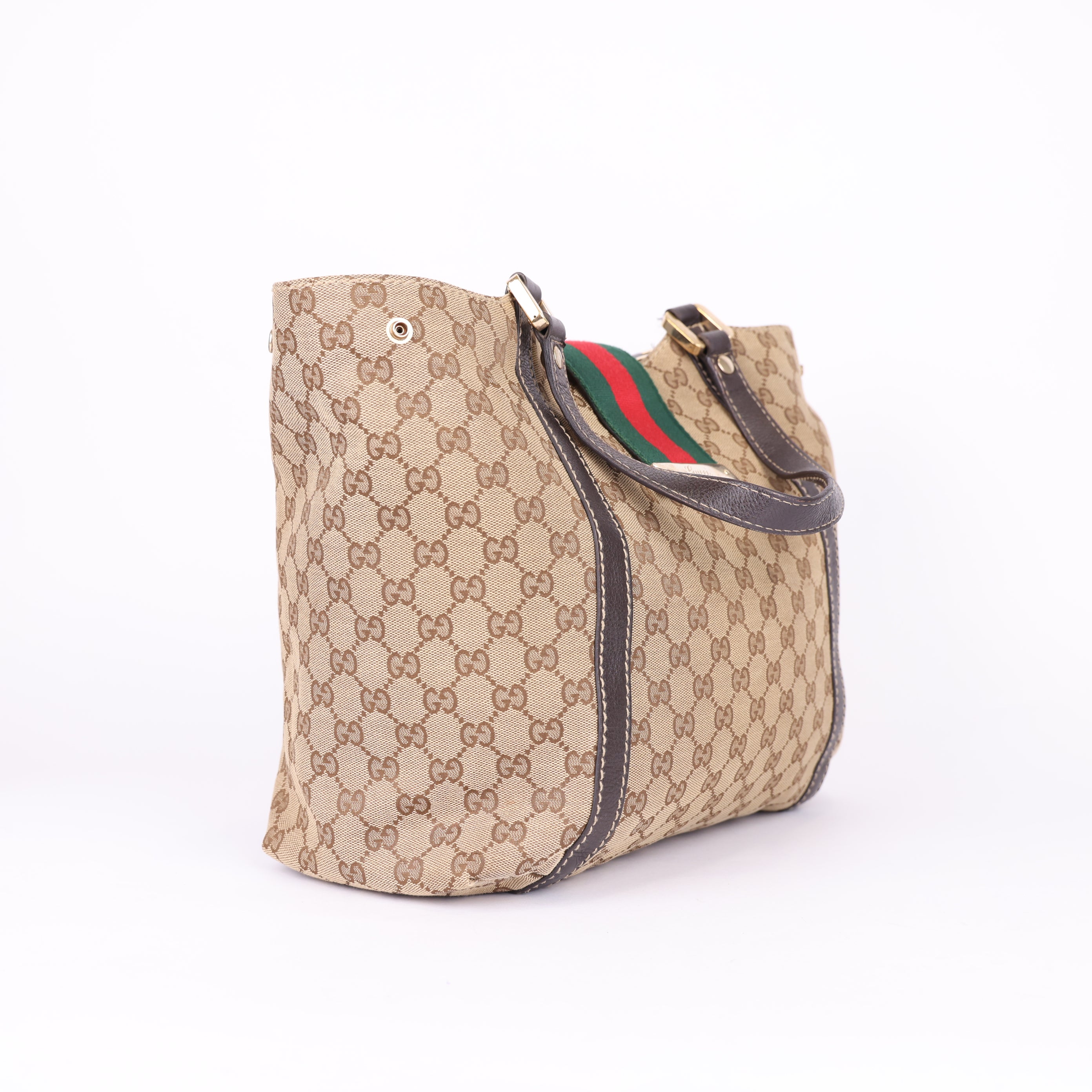 Gucci Brown GG Lona Nova Bolsa Web Feminina Marrom Bege- Pre Owned