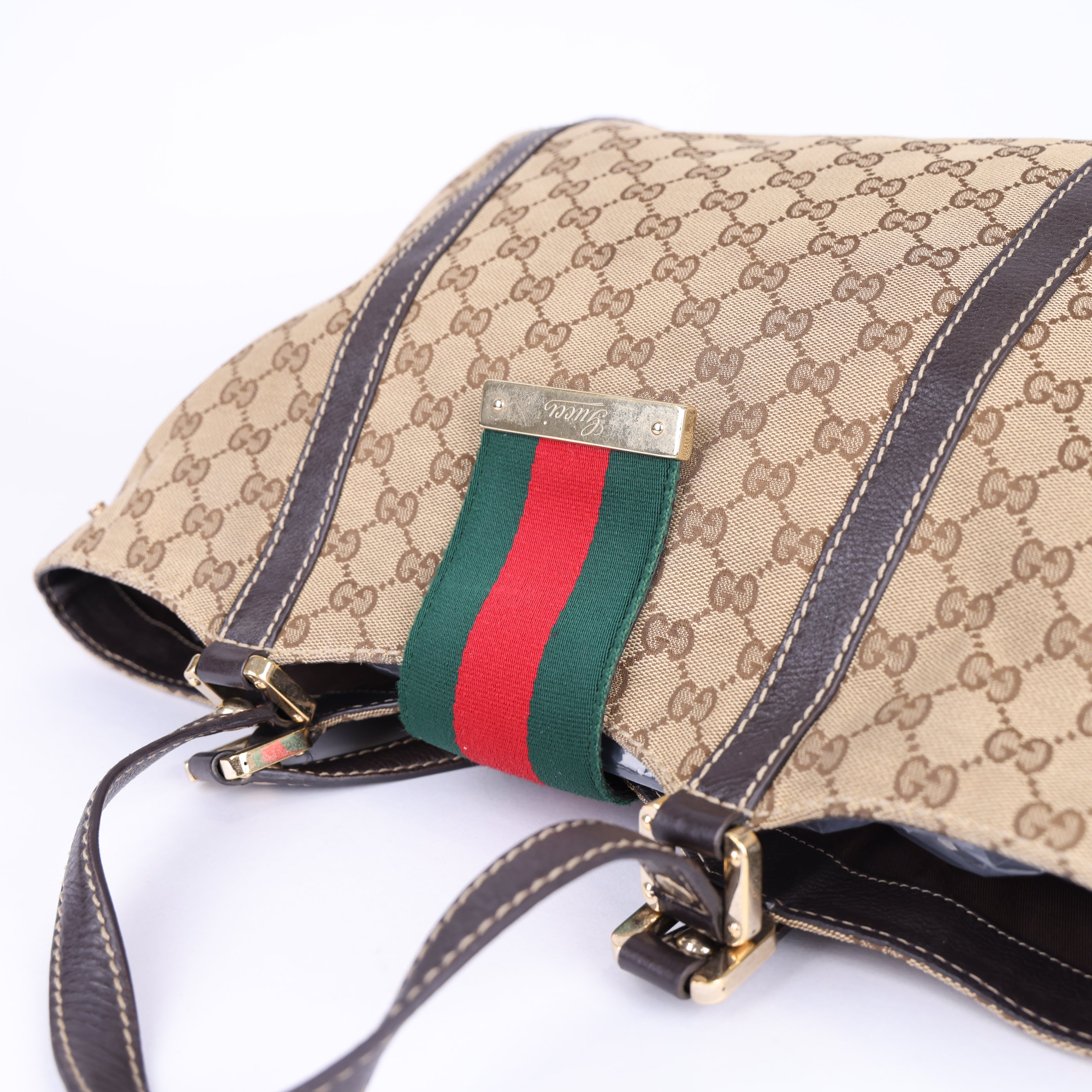 Gucci Brown GG Lona Nova Bolsa Web Feminina Marrom Bege- Pre Owned