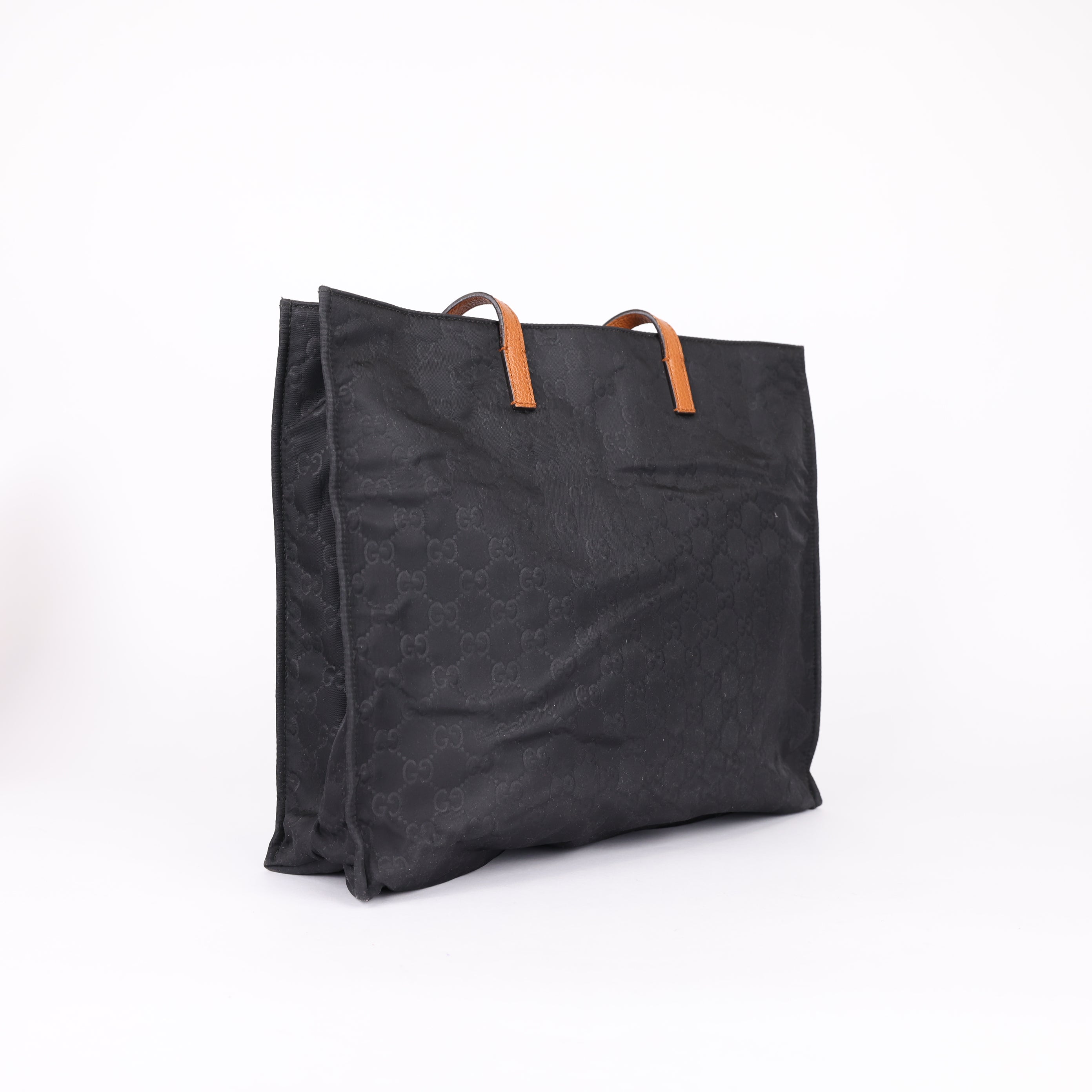 Gucci Black GG Nylon Tote Bag Brown- Pre Owned