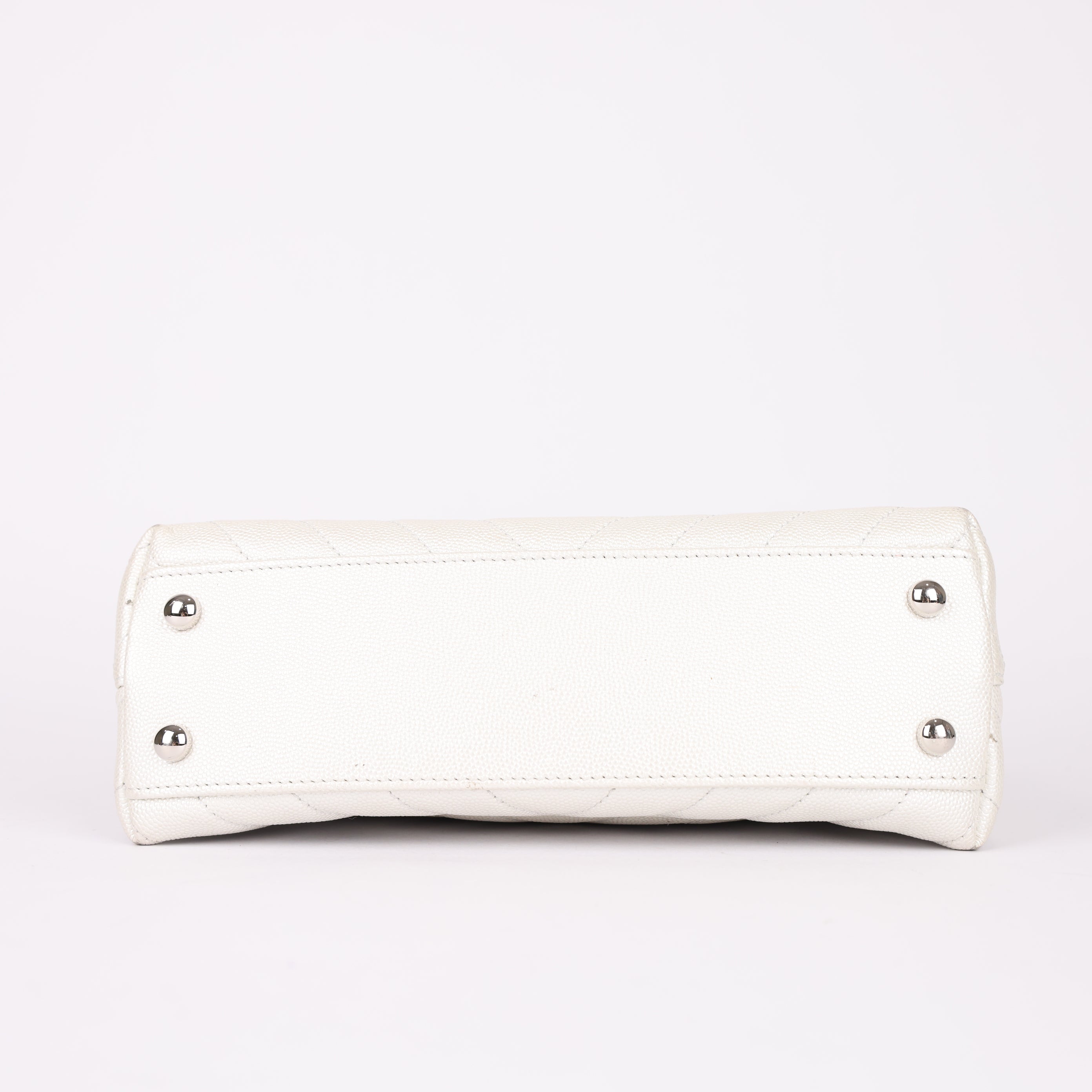 Chanel White Small Coco Handle Chevron Caviar bag- Pre Owned