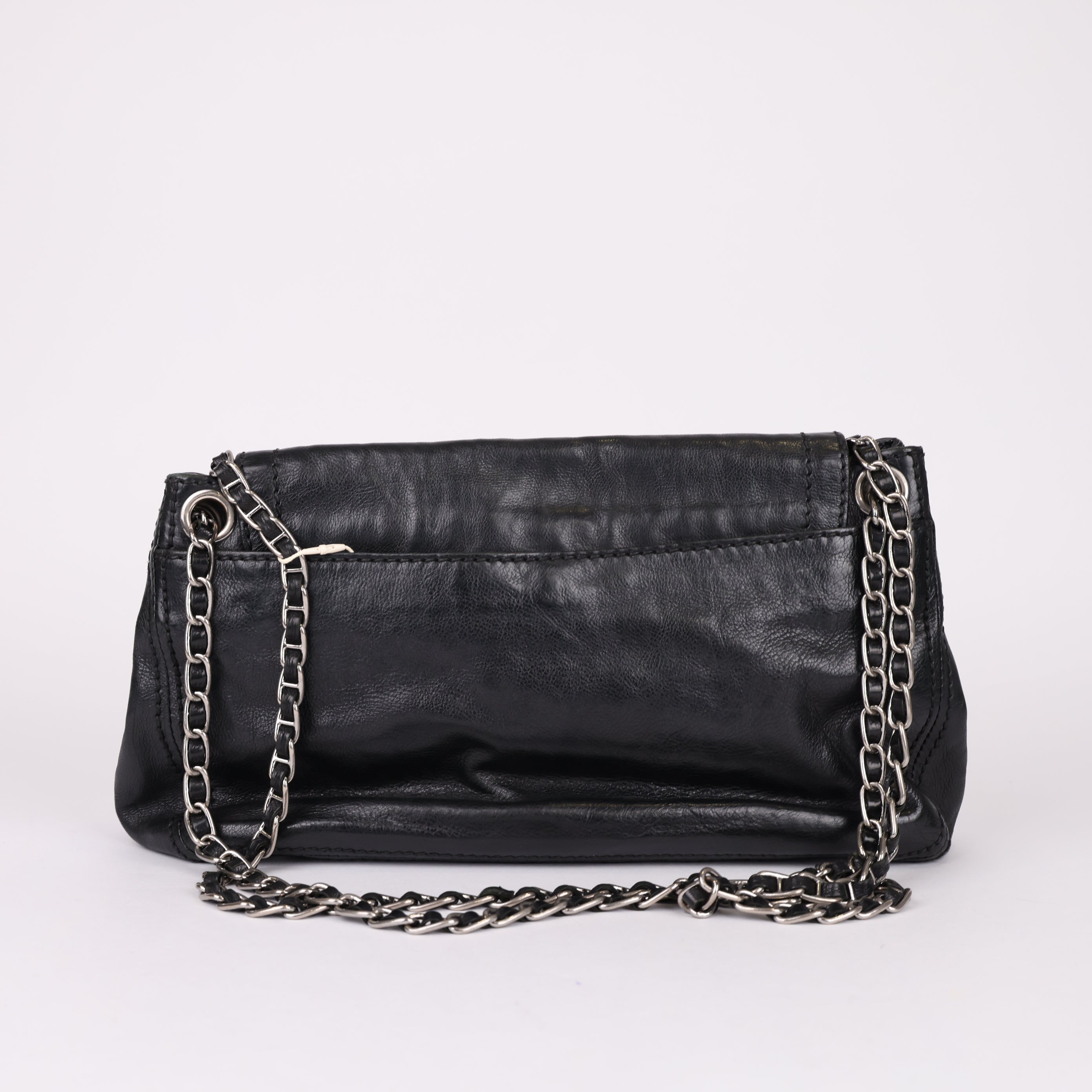J0766B99305 Prada Leather Flap Chain Shoulder Bag Black- Pre Owned