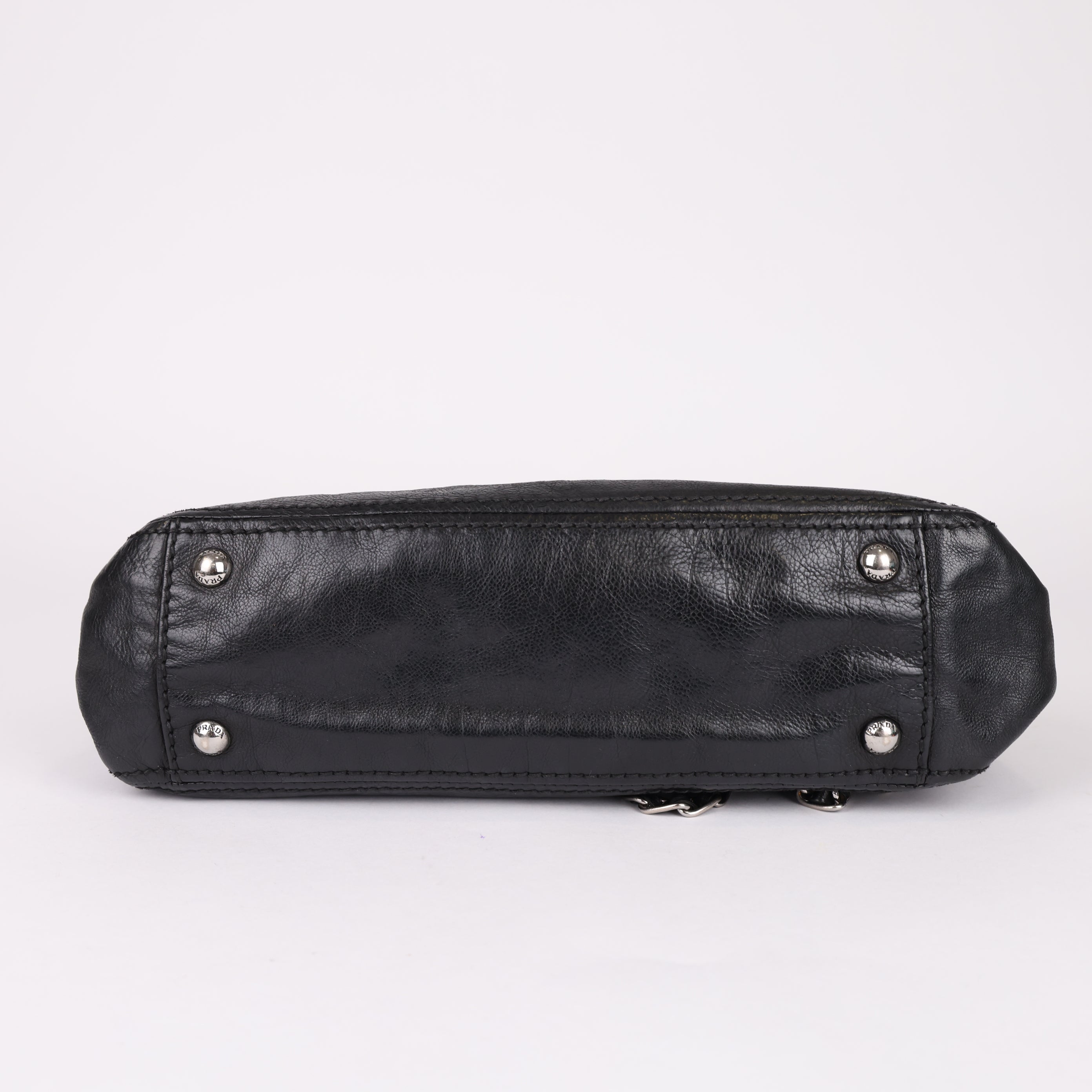 J0766B99305 Prada Leather Flap Chain Shoulder Bag Black- Pre Owned