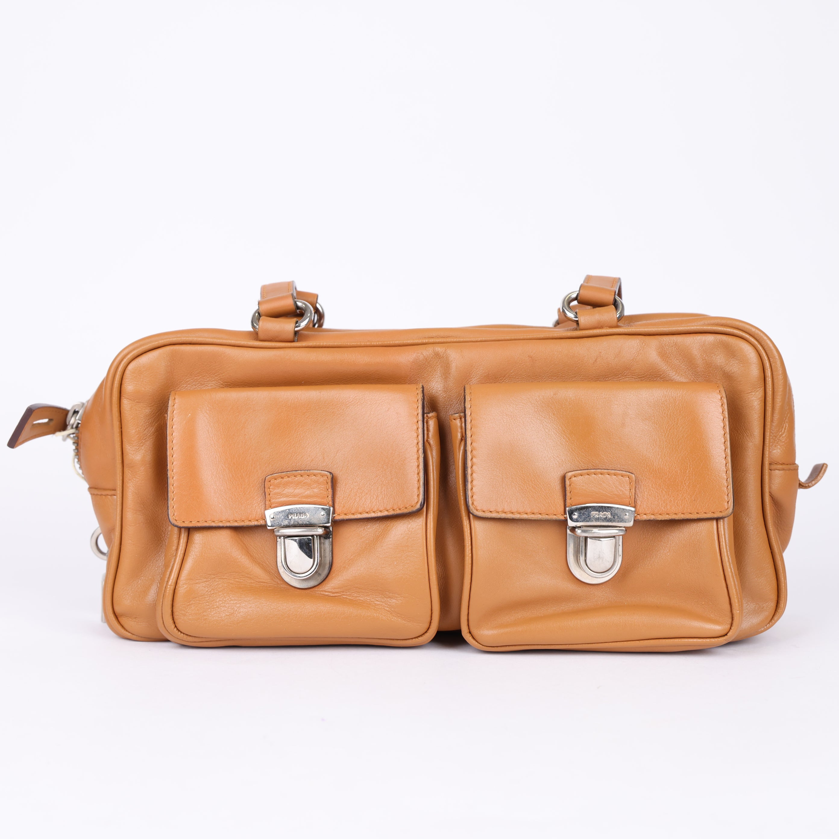 J0798B22942 Prada Leather Handbag with Double Pockets- Pre Owned