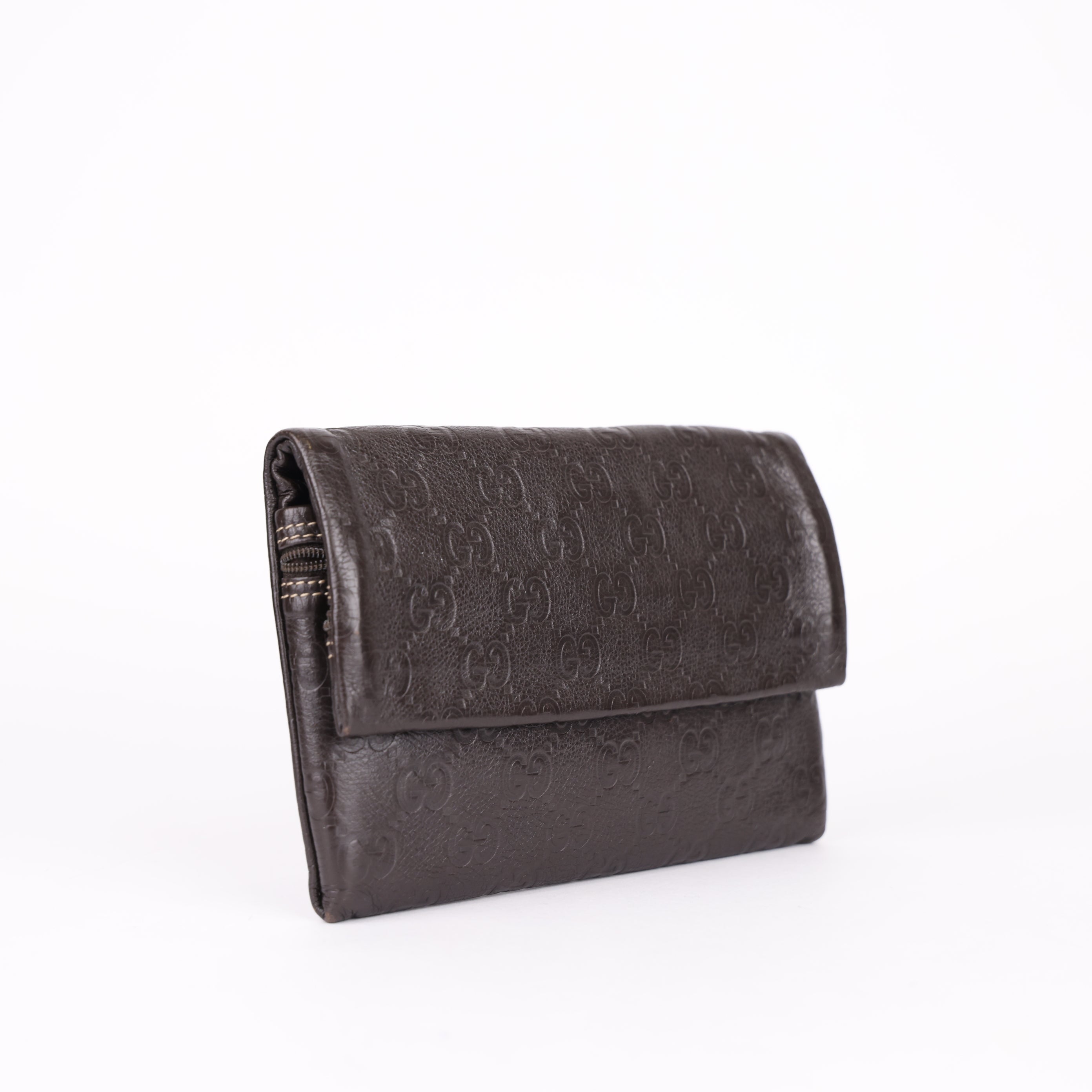 Gucci GG Shima Leather Wallet Dark Brown- Pre Owned