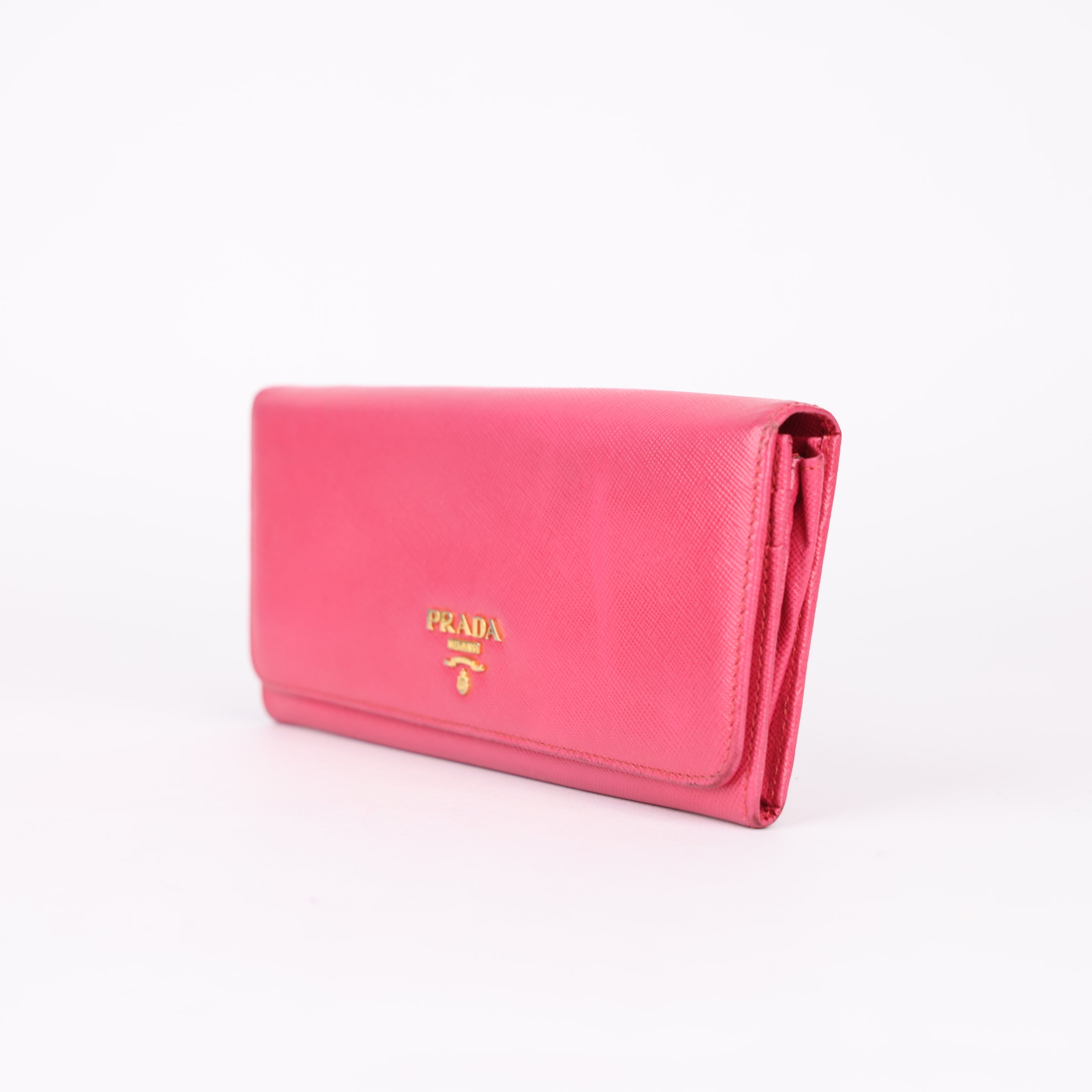 J0777 PRADA WALLET SAFFIANO LEATHER PINK BIFOLD - Pre Owned